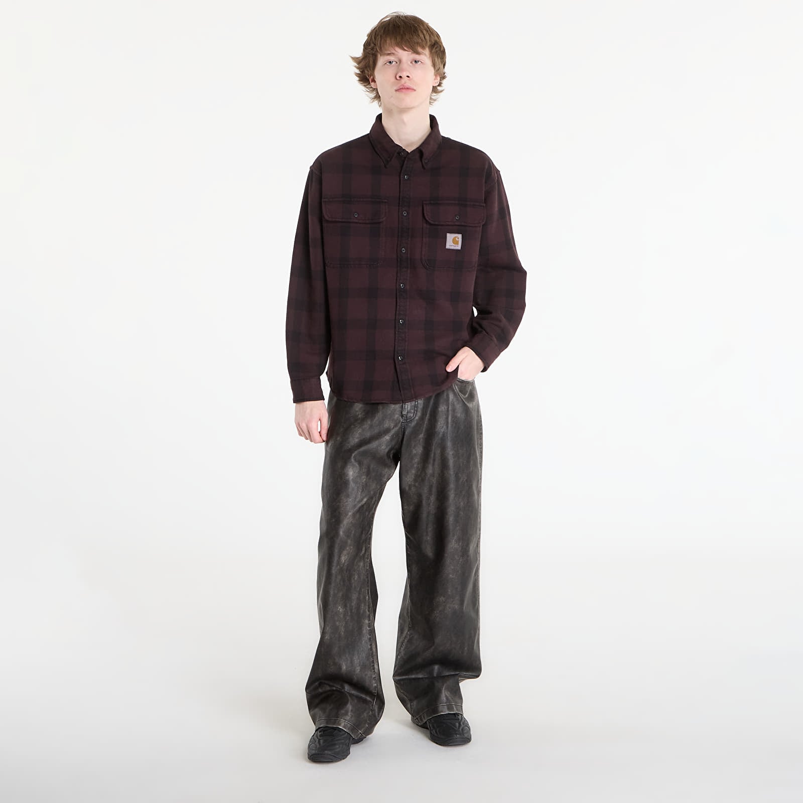 Herren-Hemden Carhartt WIP L/S Edmands Shirt UNISEX Edmands Check/ Natural/ Palisander