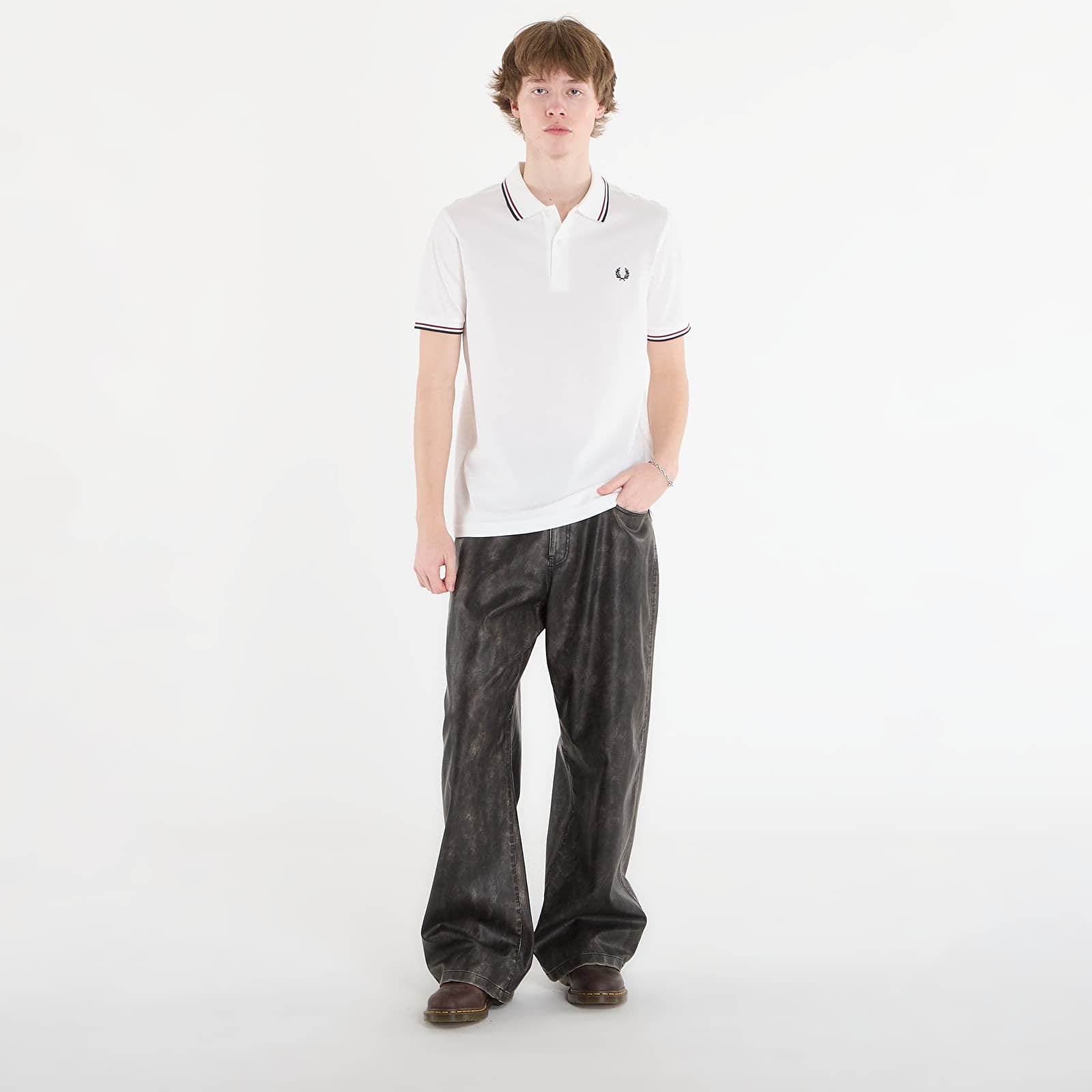 Muške majice kratkih rukava FRED PERRY Twin Tipped Fred Perry Shirt Snwht/ Bred/ Nvy