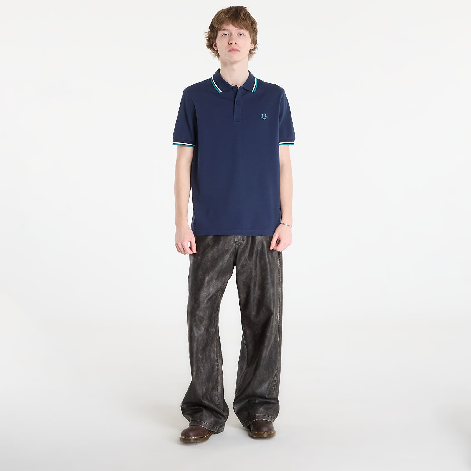 Marškinėliai FRED PERRY Twin Tipped Fred Perry Shirt Tnsbl/ Snow White/ Dpmt