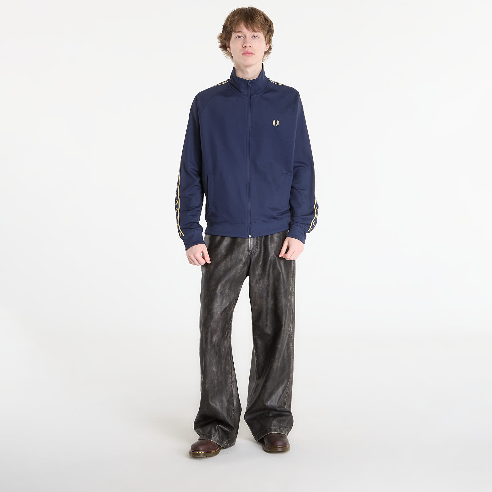 Sweatshirts för män FRED PERRY Contrast Tape Track Jacket Tennisb/ Champagn