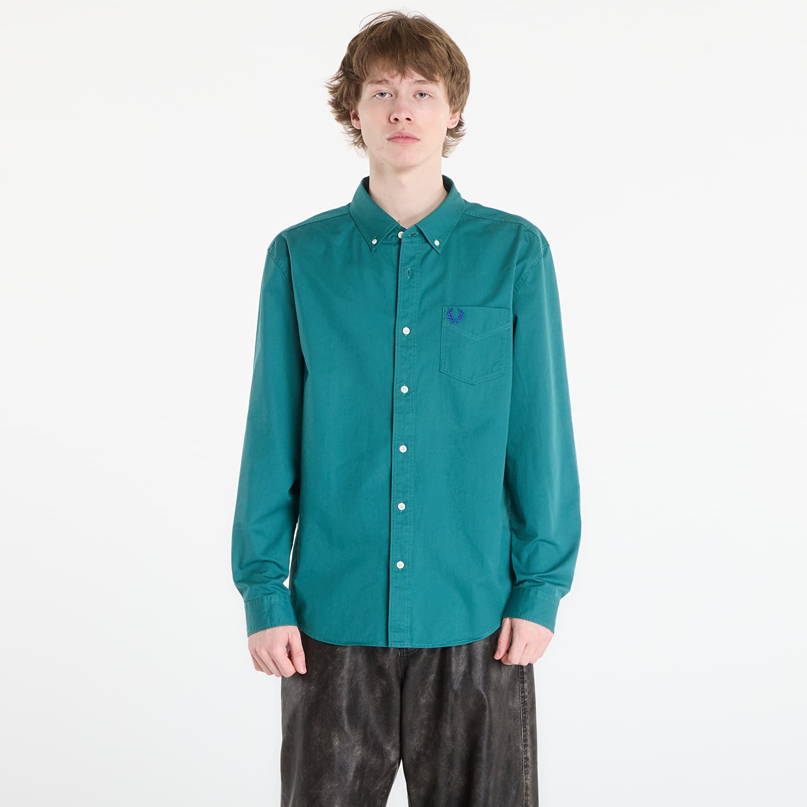 Košile FRED PERRY Relaxed Washed Twill Shirt Deep Mint