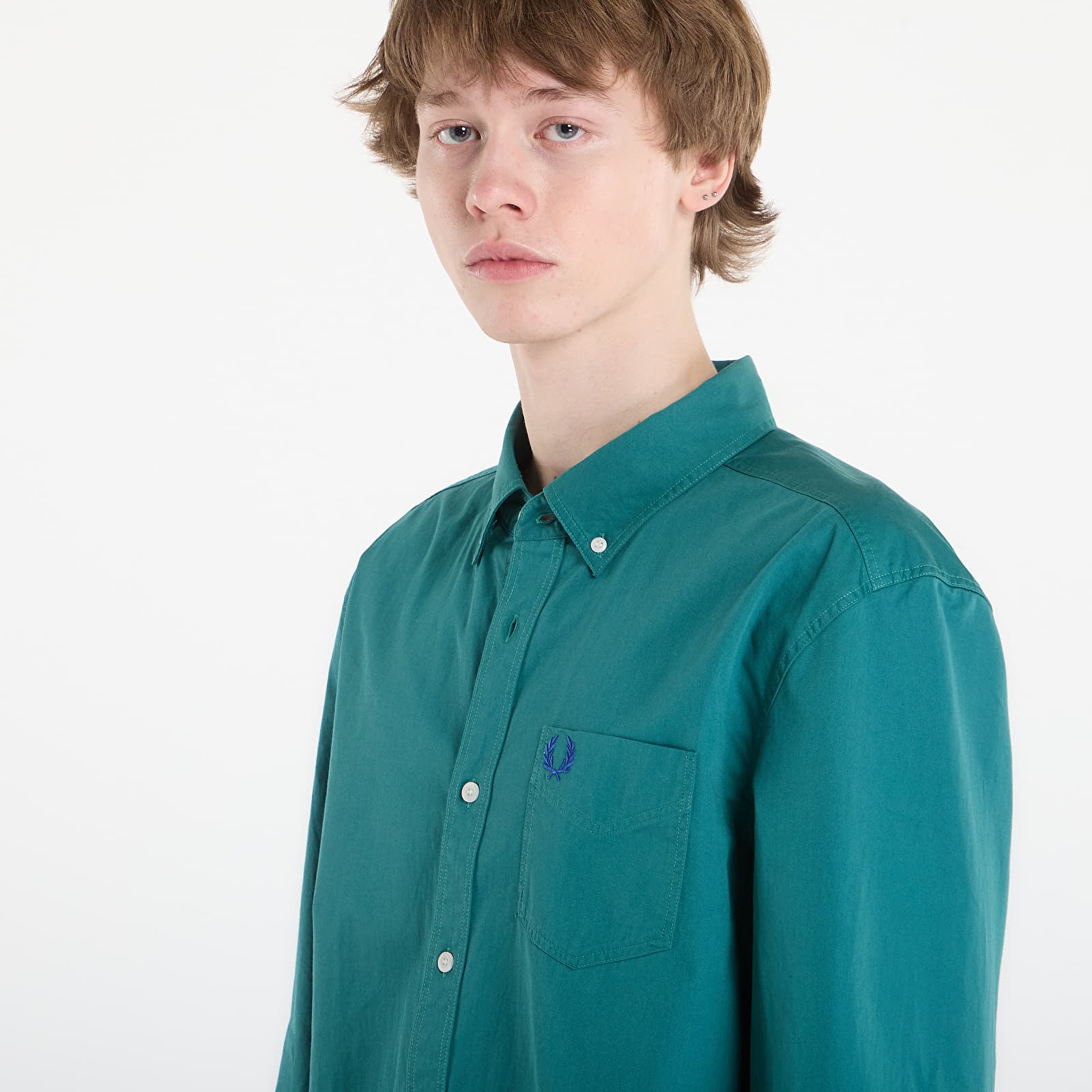 Košile FRED PERRY Relaxed Washed Twill Shirt Deep Mint