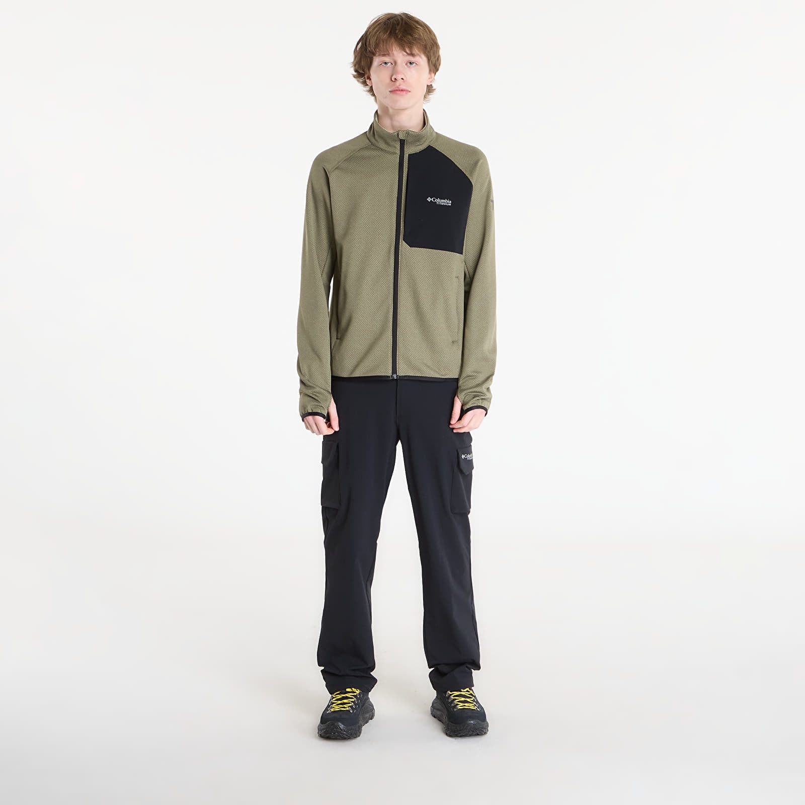 Férfi kapucnis pulcsik Columbia Triple Canyon™ II Functional Grid Fleece Jacket Stone Green Heather/ Black