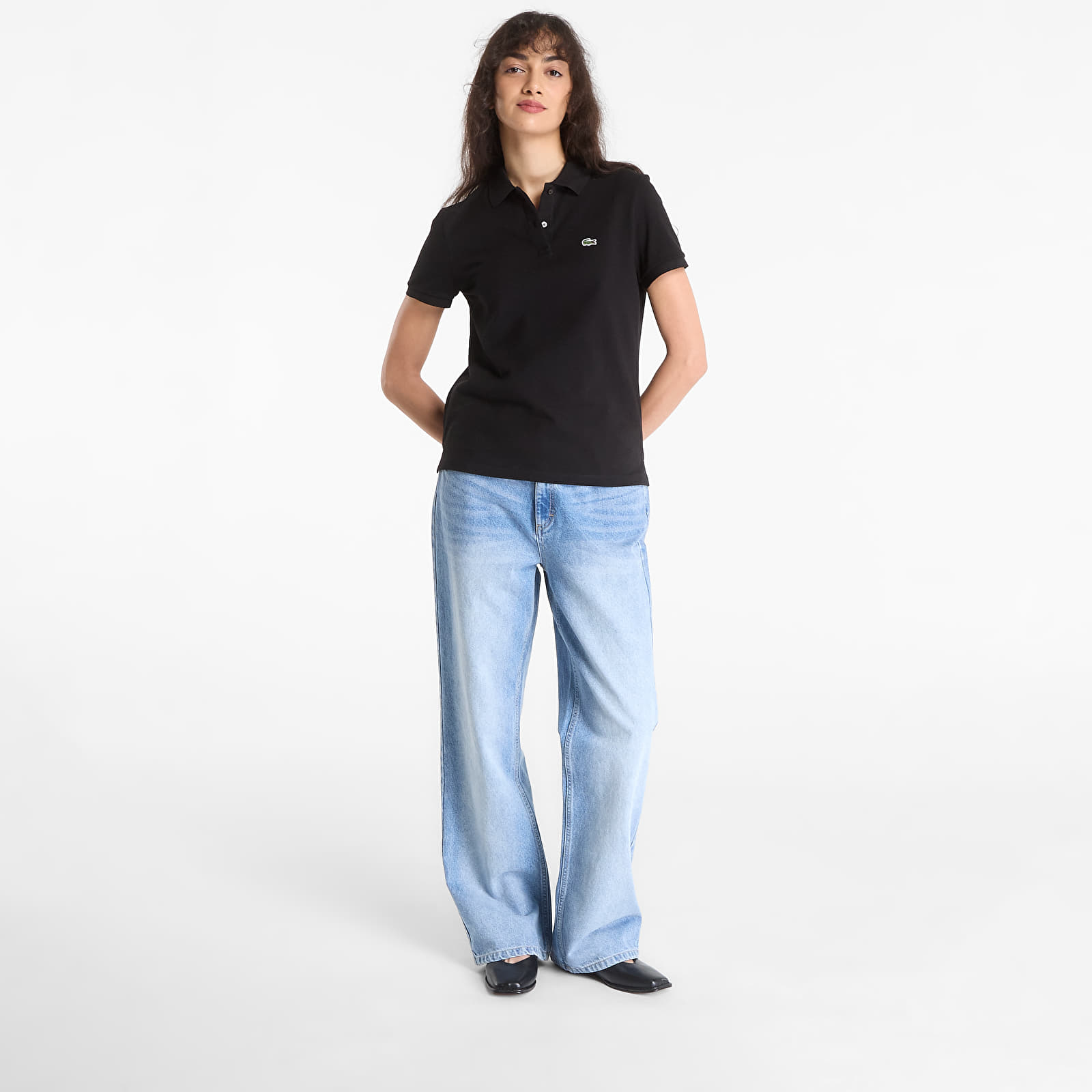 Majice i košulje LACOSTE Short Sleeved Ribbed Collar Shirt Black