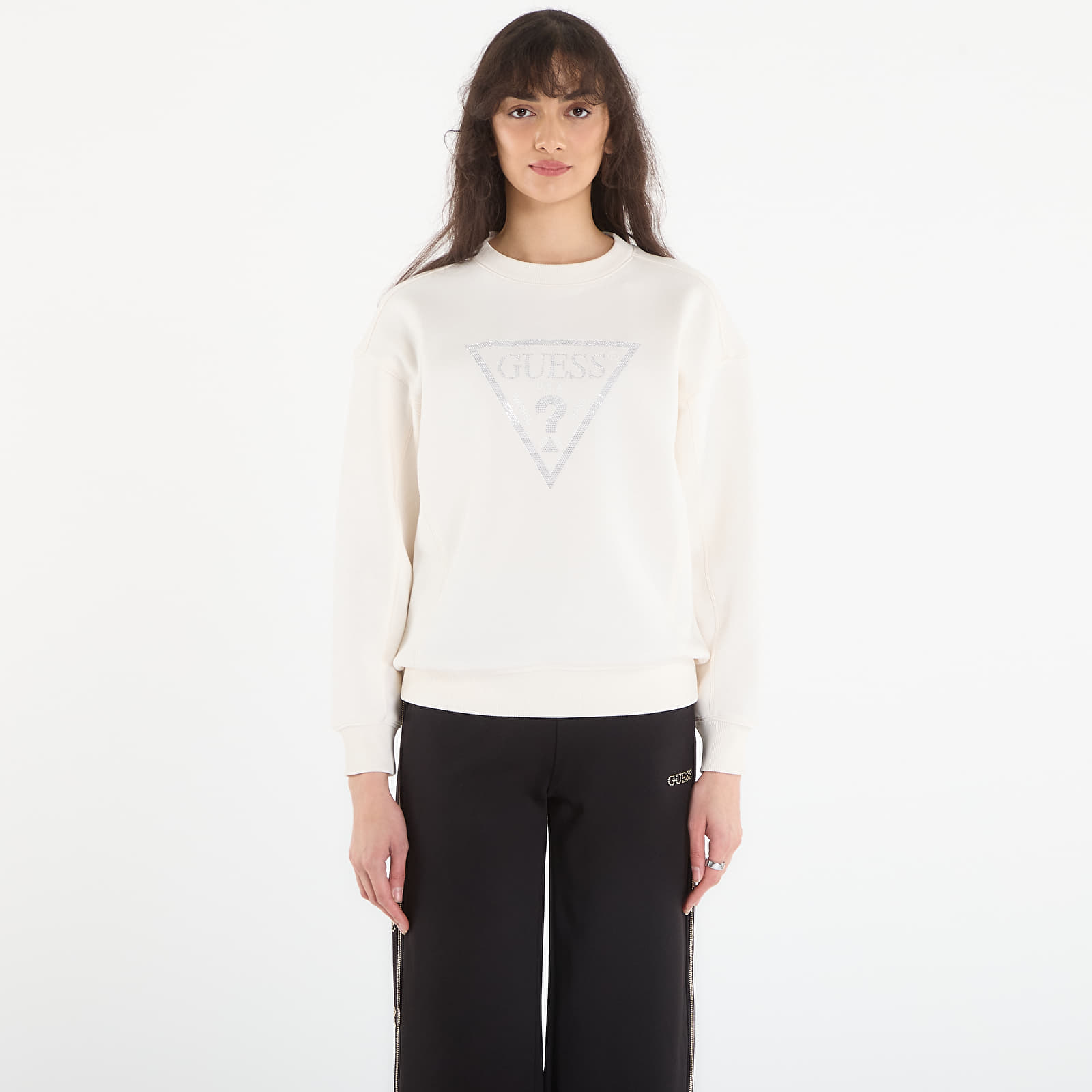 Mikinas ar kapuci un sporta krekli Guess Jeans Cn Triangle Studs Sweatshirt Cream White