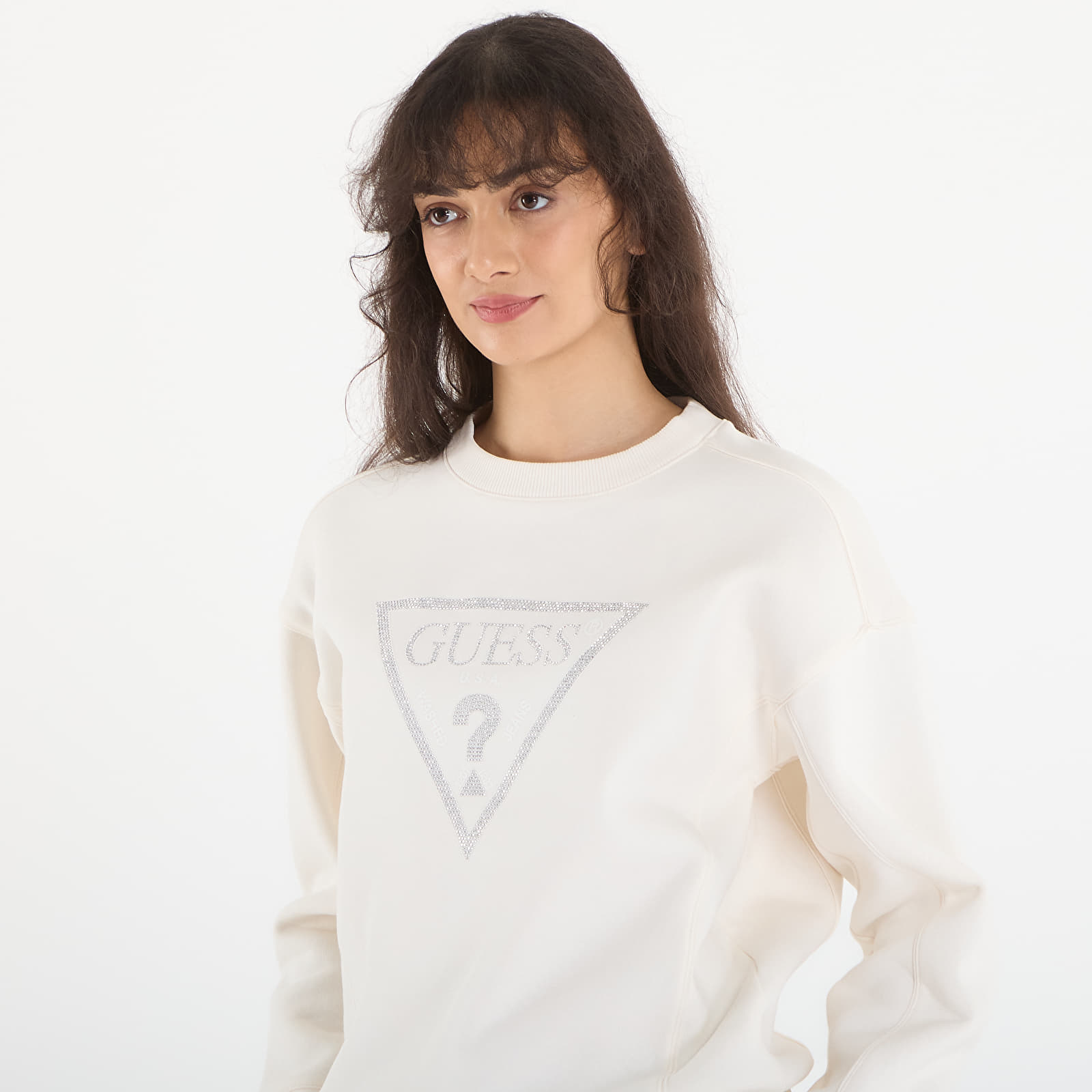 Mikinas ar kapuci un sporta krekli Guess Jeans Cn Triangle Studs Sweatshirt Cream White