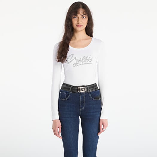 Тениска Guess Jeans Ls Cn Guess Script Tee Pure White