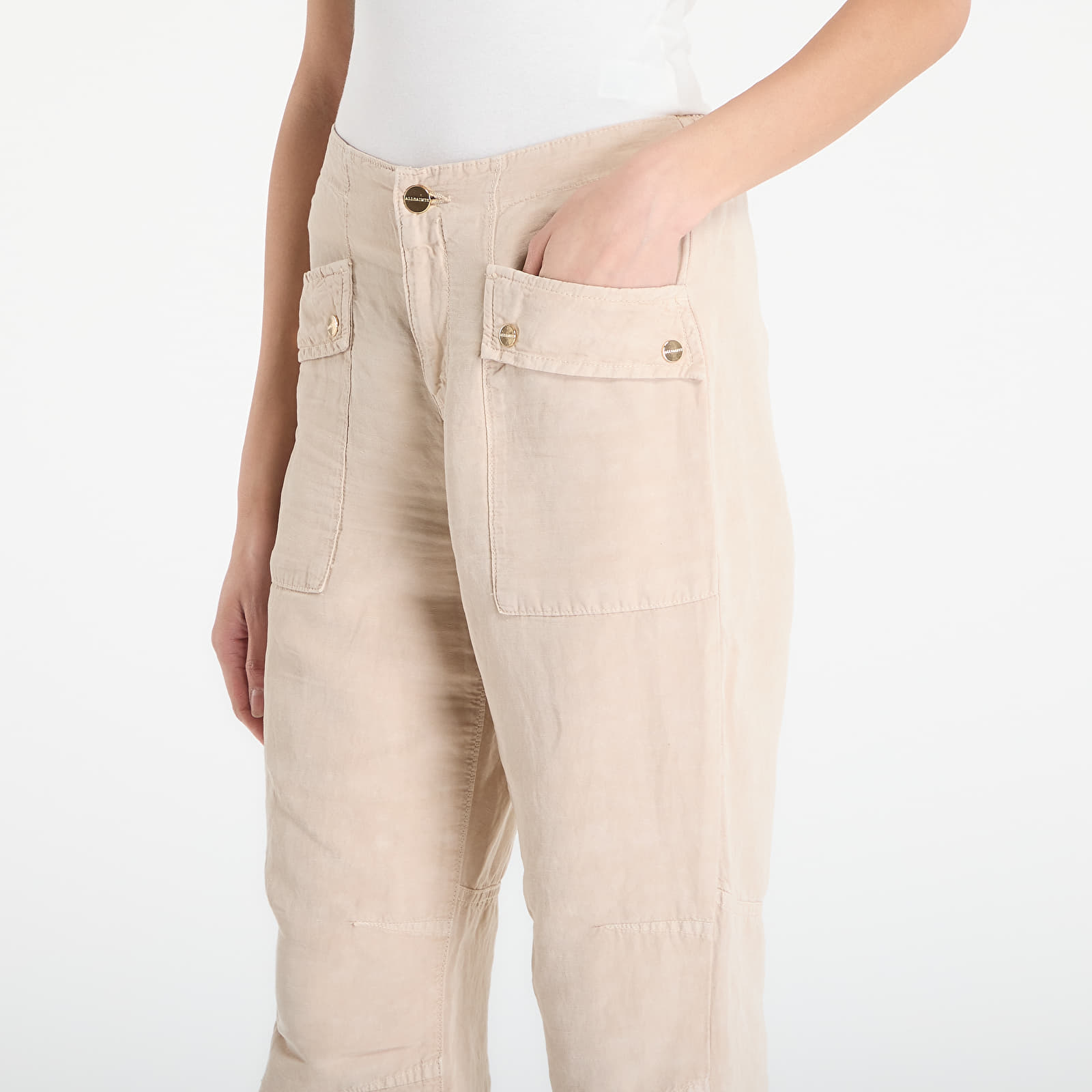 Kalhoty AllSaints Val Tencel Trouser Taupe Brown