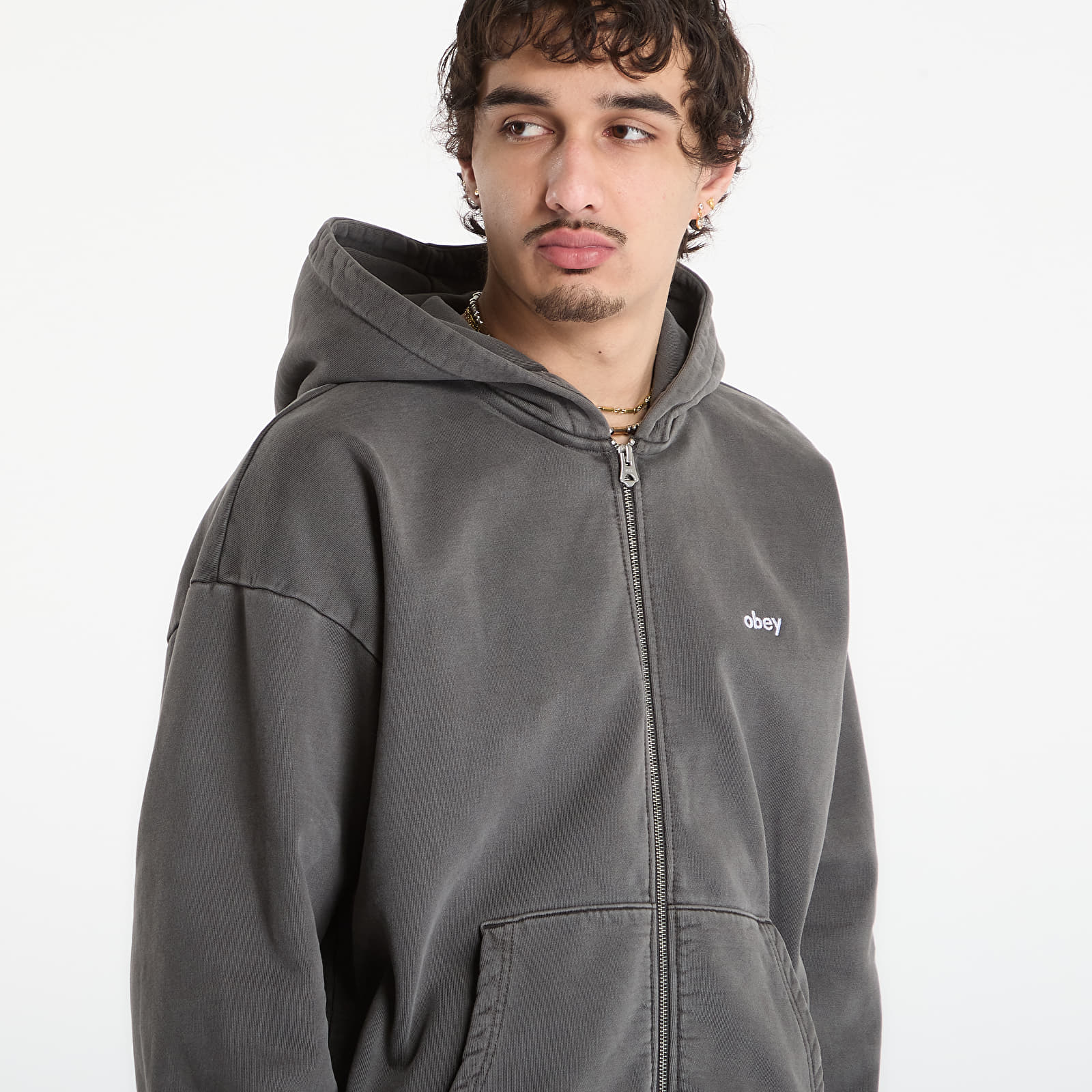 Sweats à capuche homme OBEY Lowercase Pigment Zip Hood Pigment Digital Black