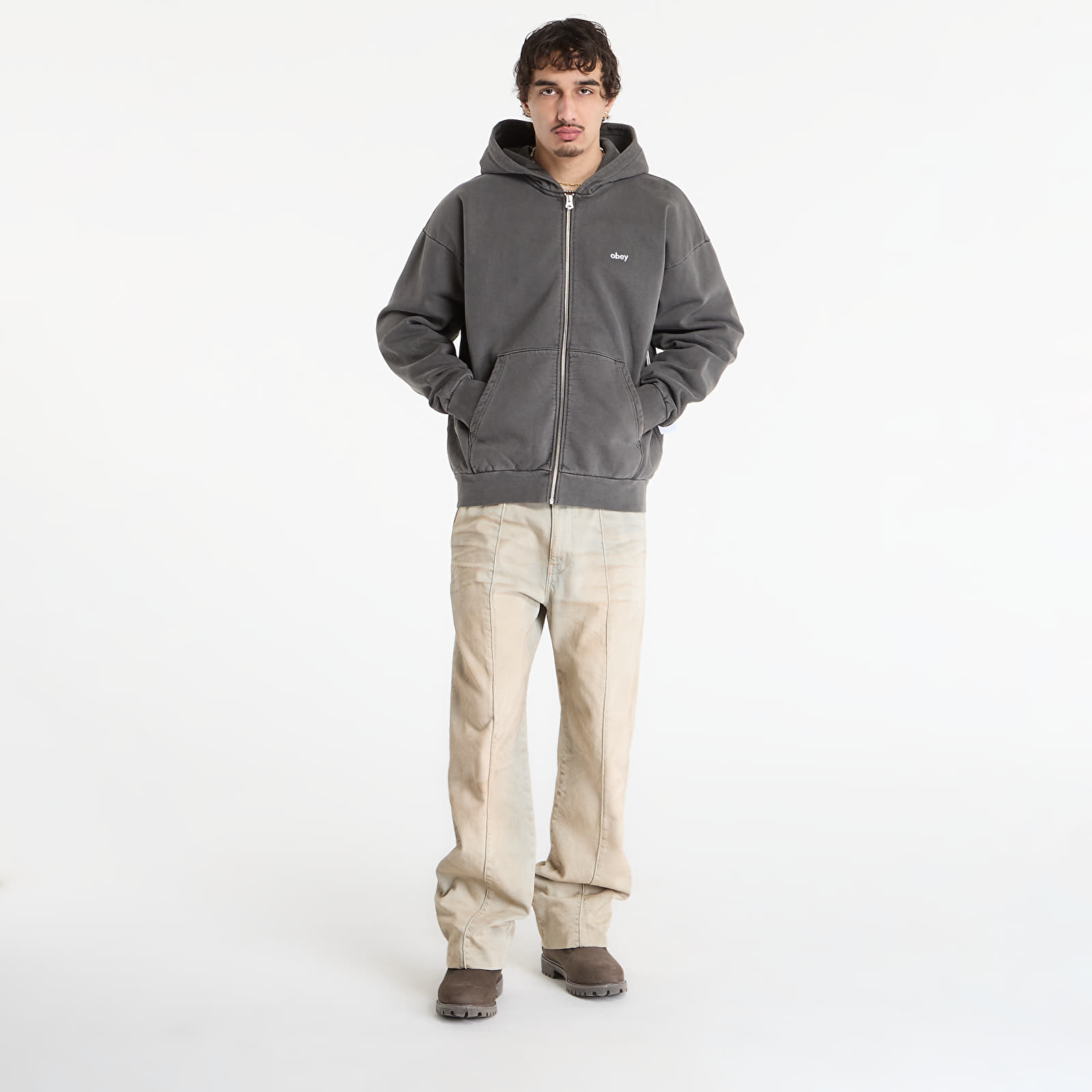 Sweats à capuche homme OBEY Lowercase Pigment Zip Hood Pigment Digital Black