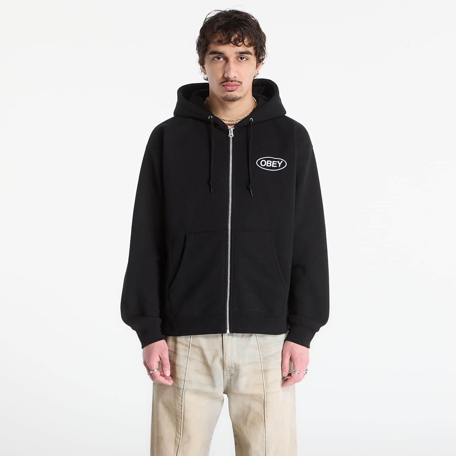 Ανδρικά φούτερ  OBEY Oval Zip Hood Black