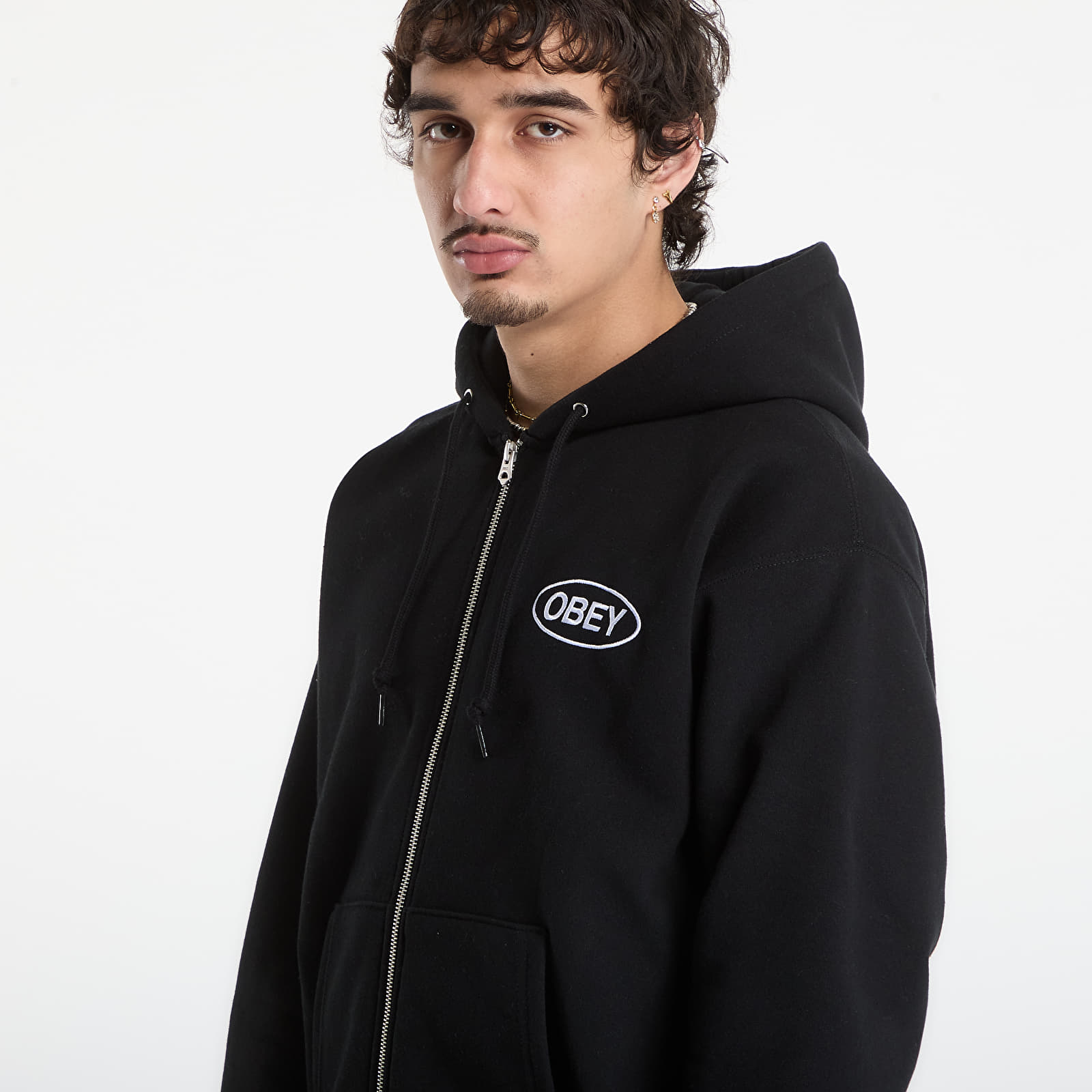 Ανδρικά φούτερ  OBEY Oval Zip Hood Black