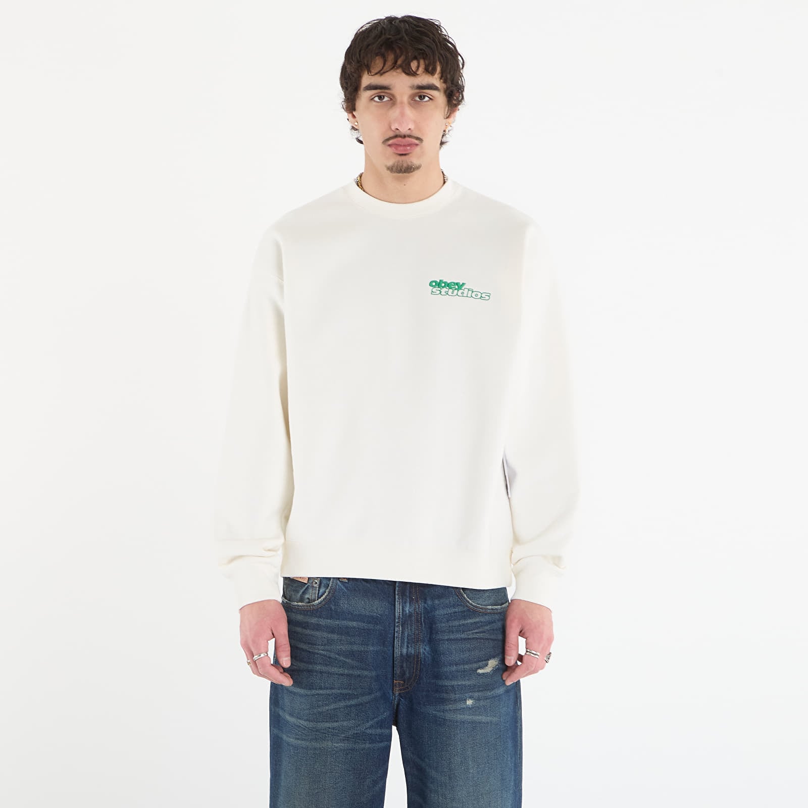 Pánske mikiny OBEY Tonic Crew Off White