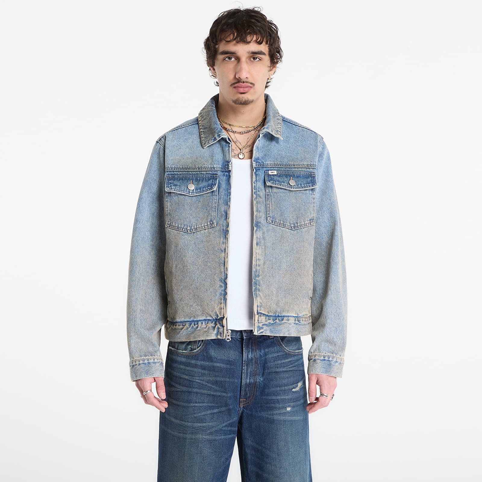 Herrenjacken OBEY Base Trucker Jacket Heavy Vintage Light Indigo
