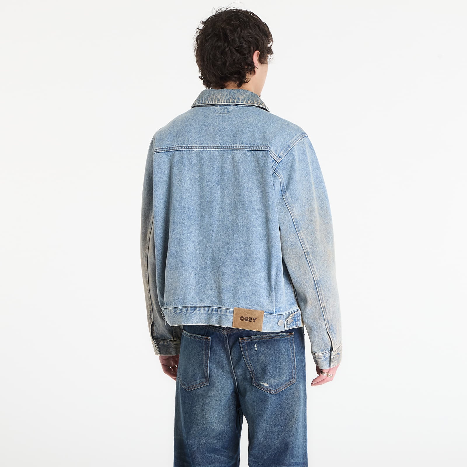 Herrenjacken OBEY Base Trucker Jacket Heavy Vintage Light Indigo