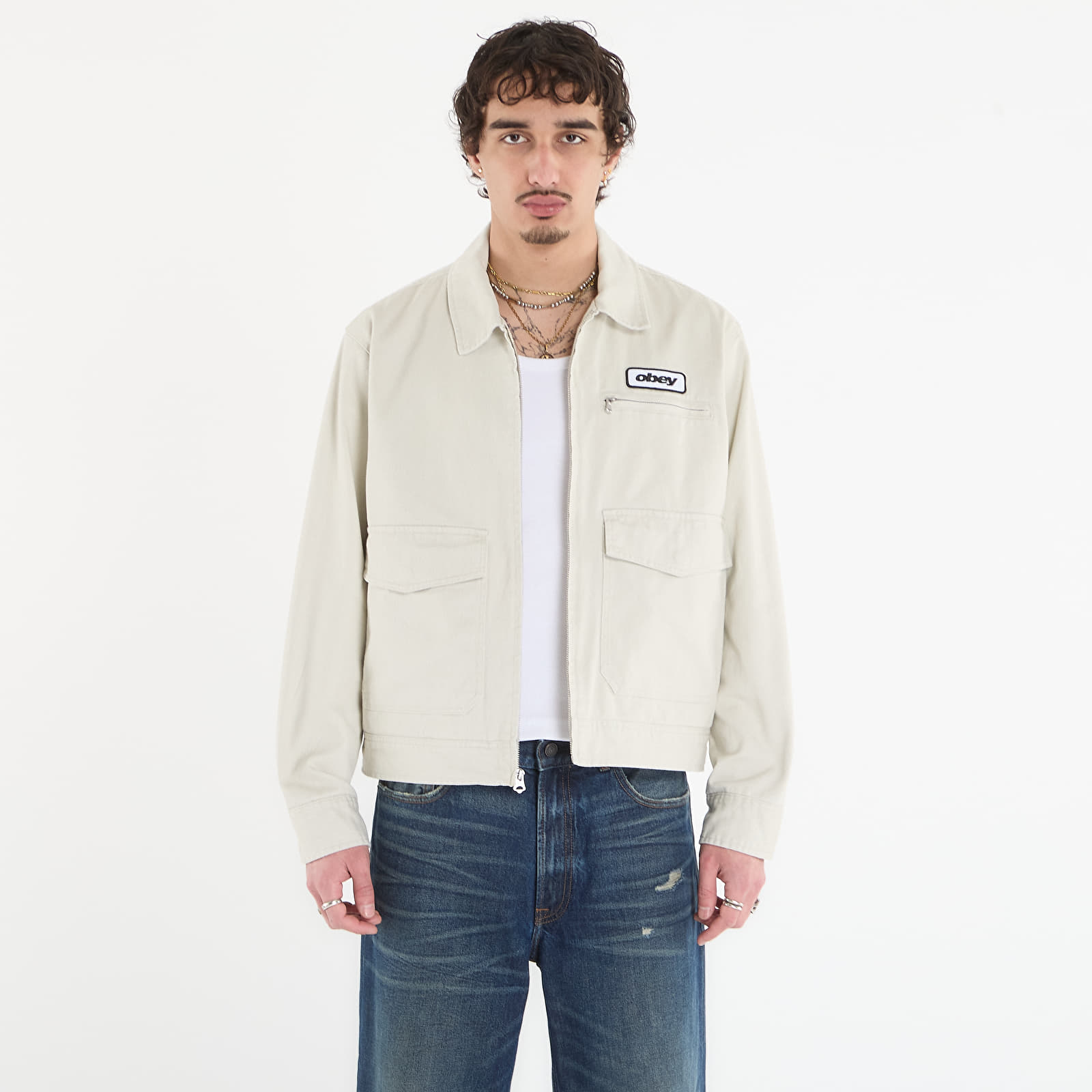 Herrenjacken OBEY Walter Work Jacket Silver Birch Faded Wash