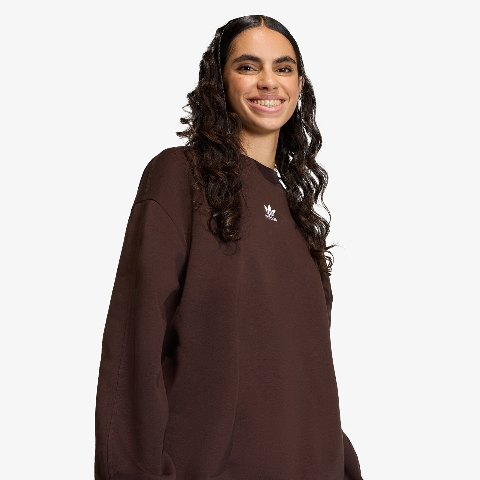 Ženske dukserice adidas Essentials Crew Fleece Oversized Aurora Coffee