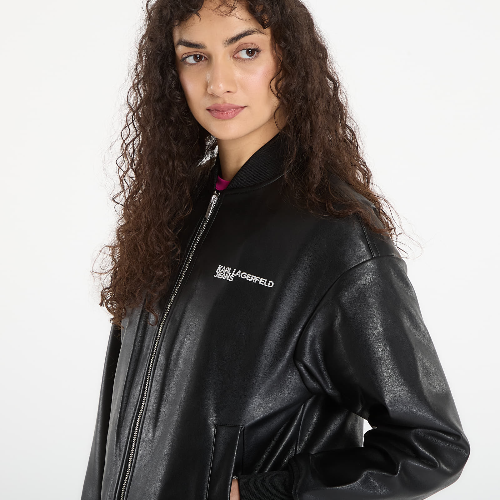 Jackets Karl Lagerfeld Jeans Faux Leather Bomber Jacket Black