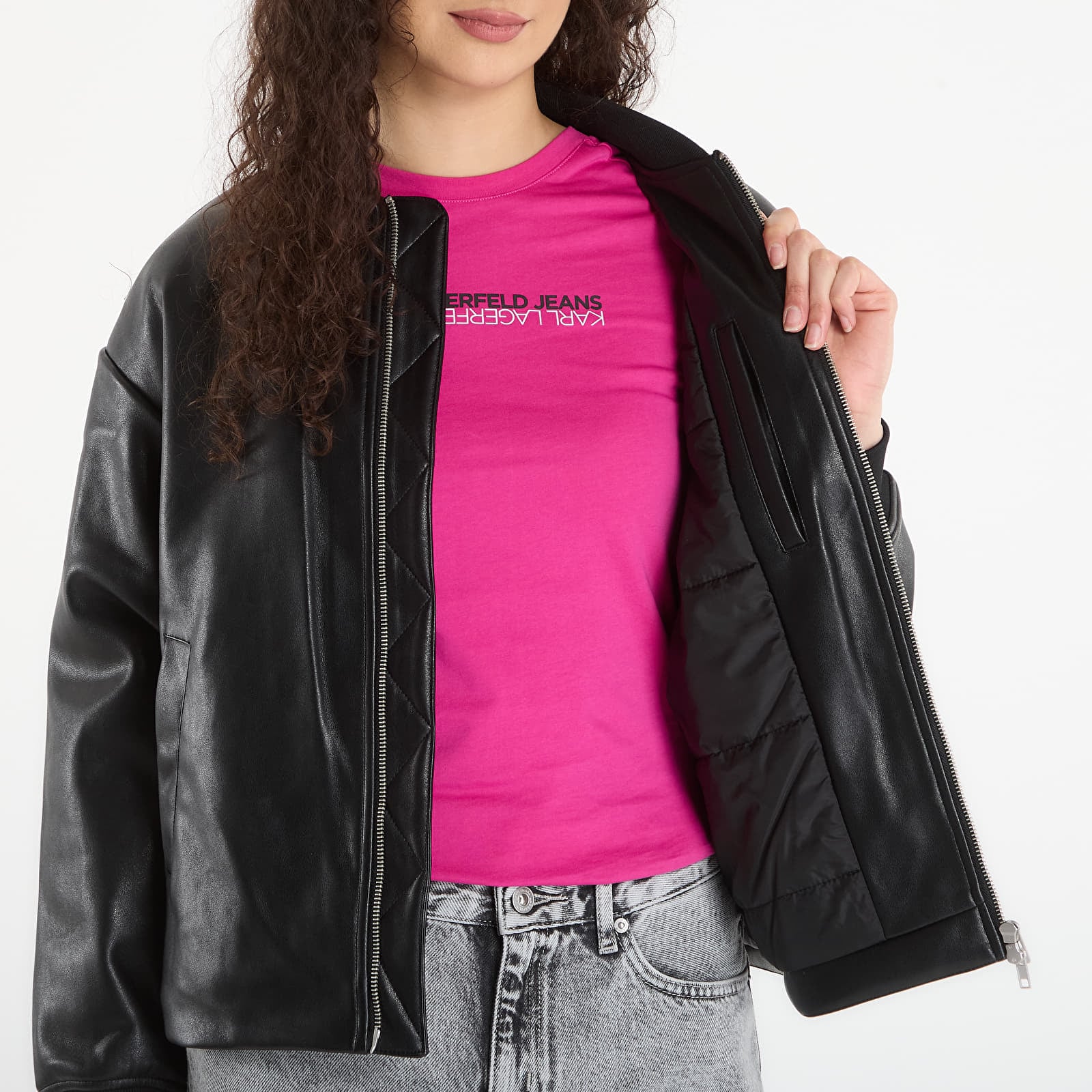 Jackets Karl Lagerfeld Jeans Faux Leather Bomber Jacket Black