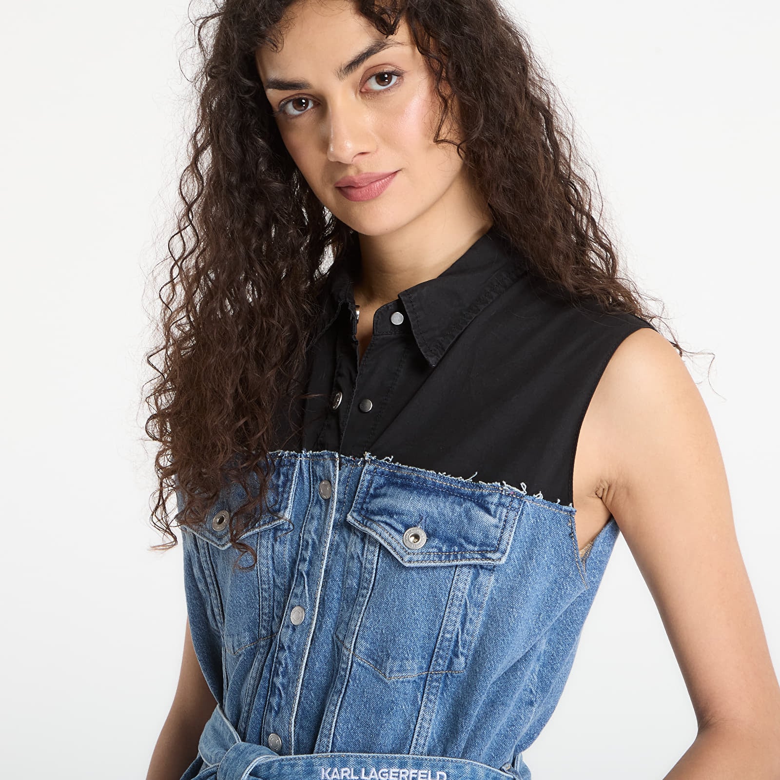 Klänningar Karl Lagerfeld Jeans Mixed Material Dress Washed Blue/ Black