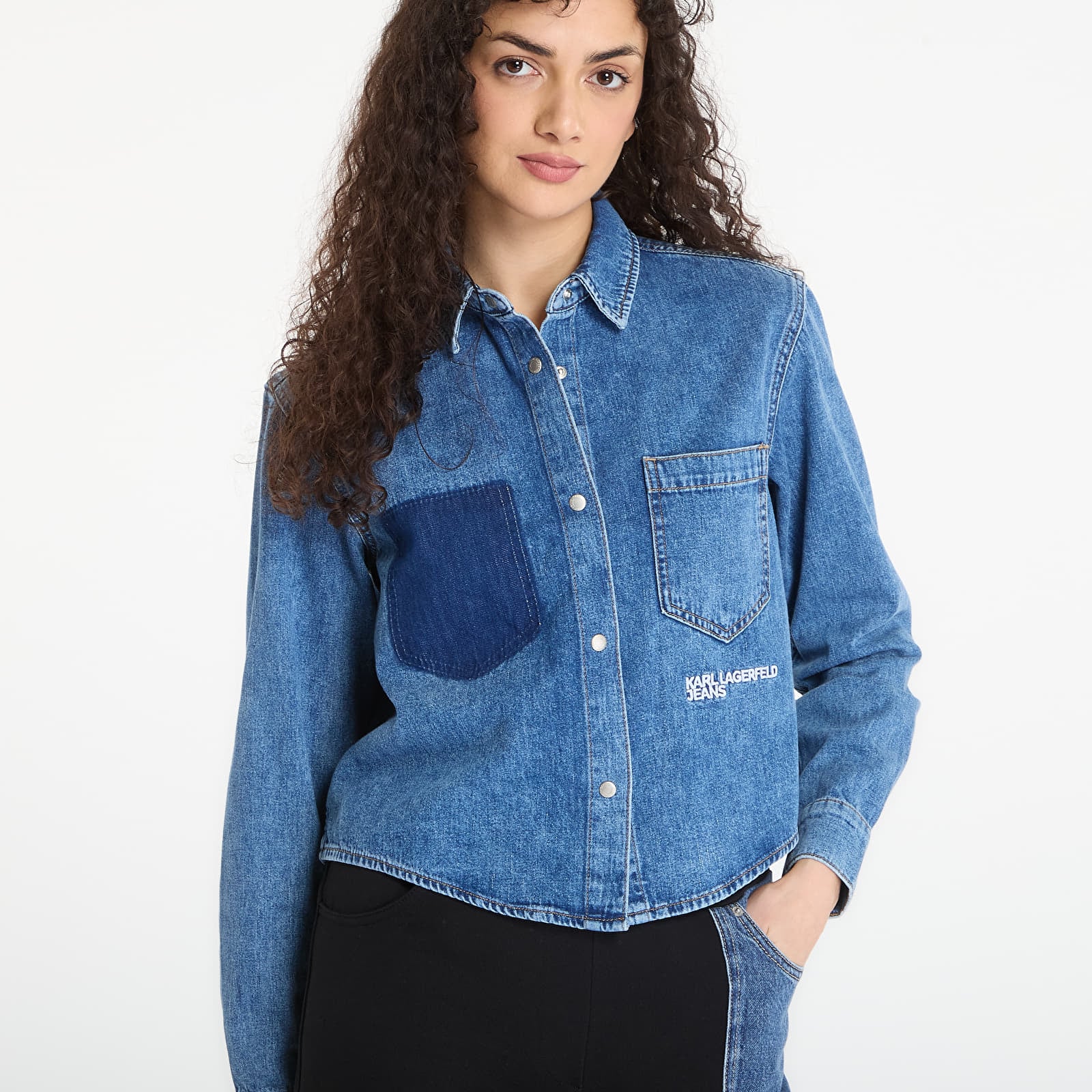 Marškiniai Karl Lagerfeld Jeans Boxy Denim Blouse Mid Blue