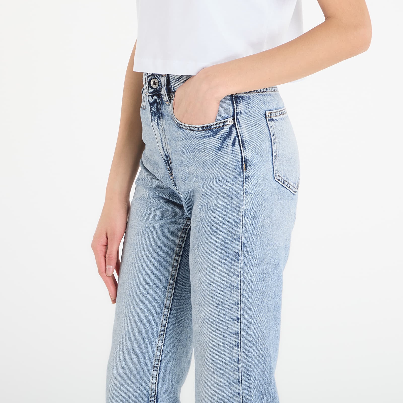 Džinsai Karl Lagerfeld Jeans Hr Straight Jeans W/ Slit Visual Acid Mid Blue