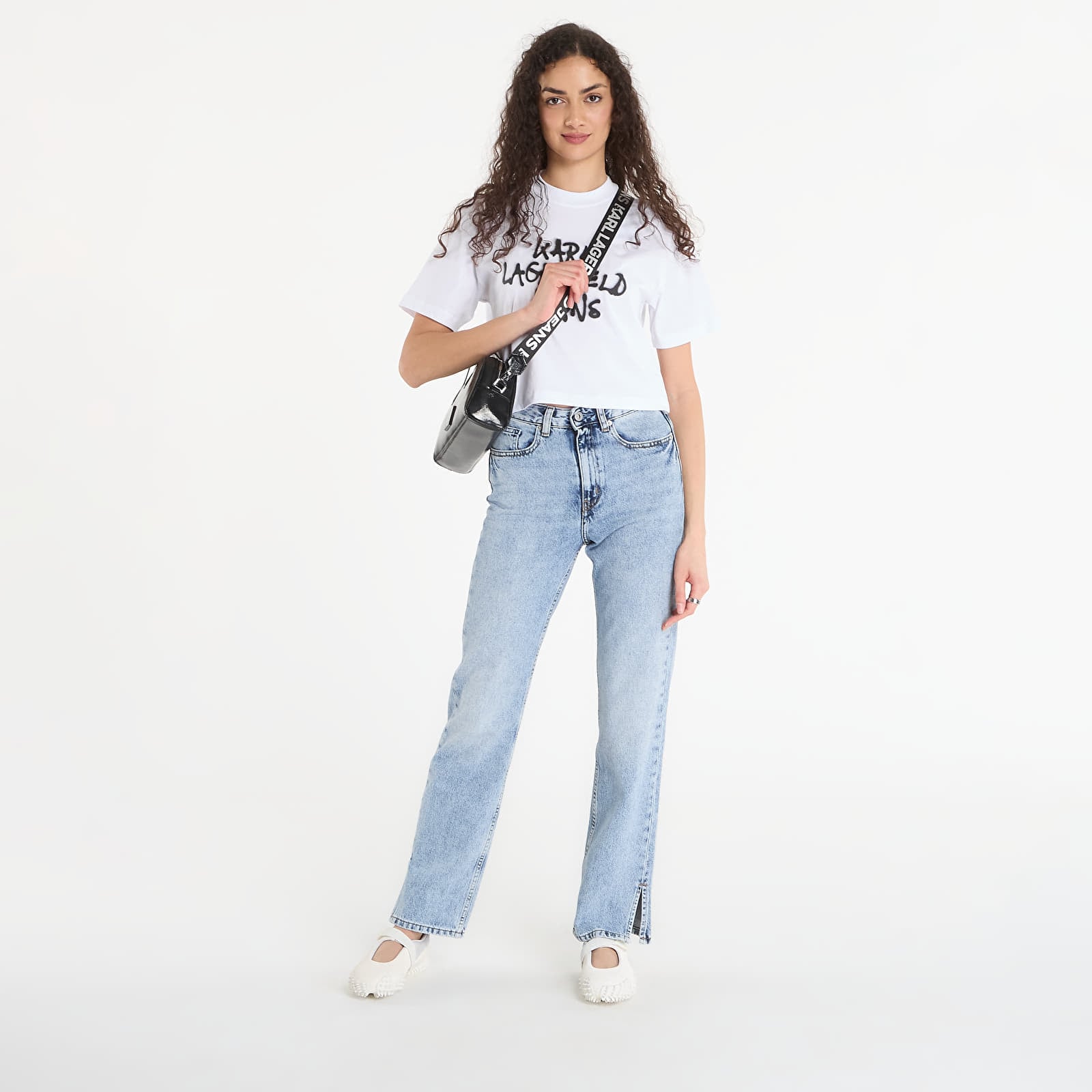 Džinsai Karl Lagerfeld Jeans Hr Straight Jeans W/ Slit Visual Acid Mid Blue