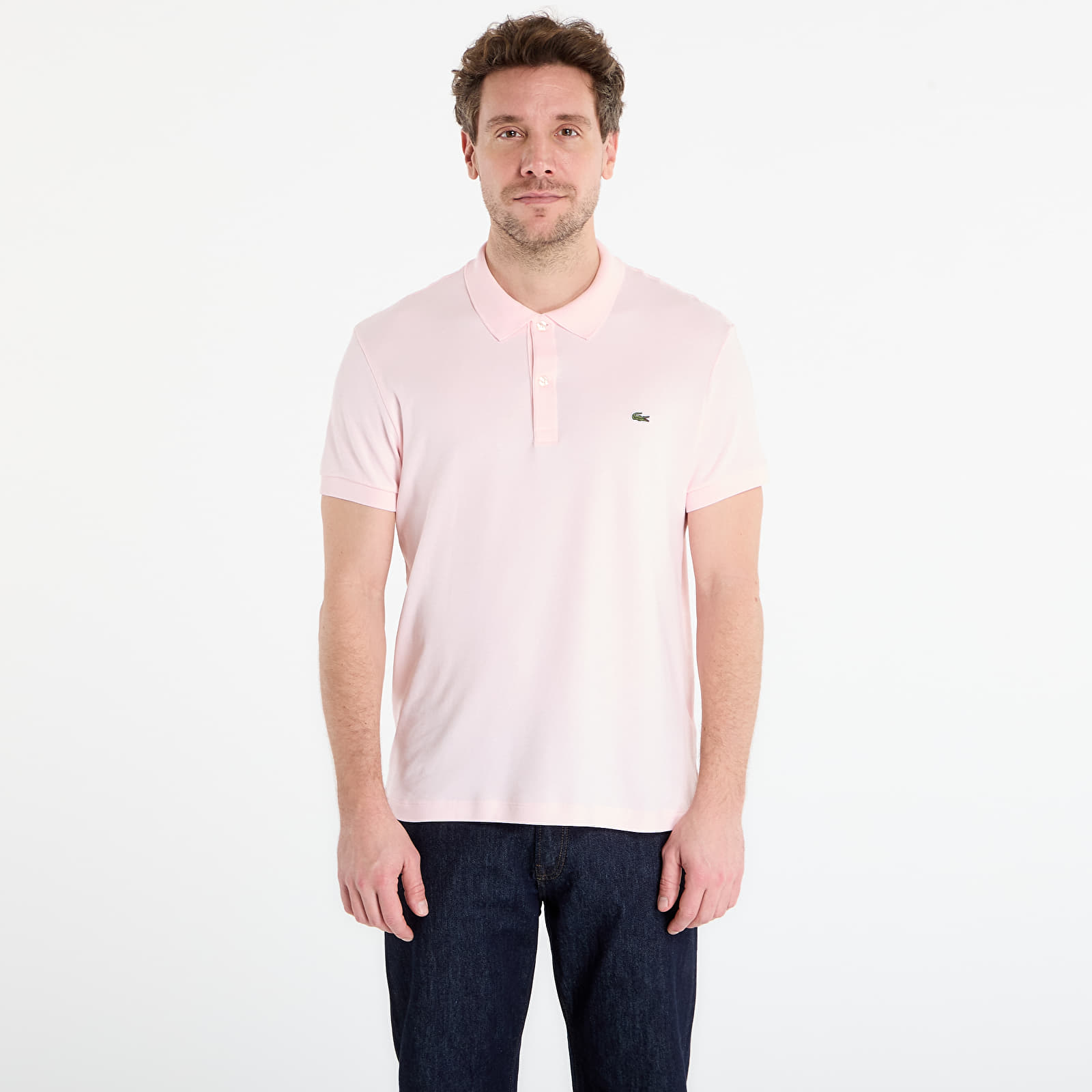 Trička LACOSTE Short Sleeved Ribbed Collar Shirt Flamingo
