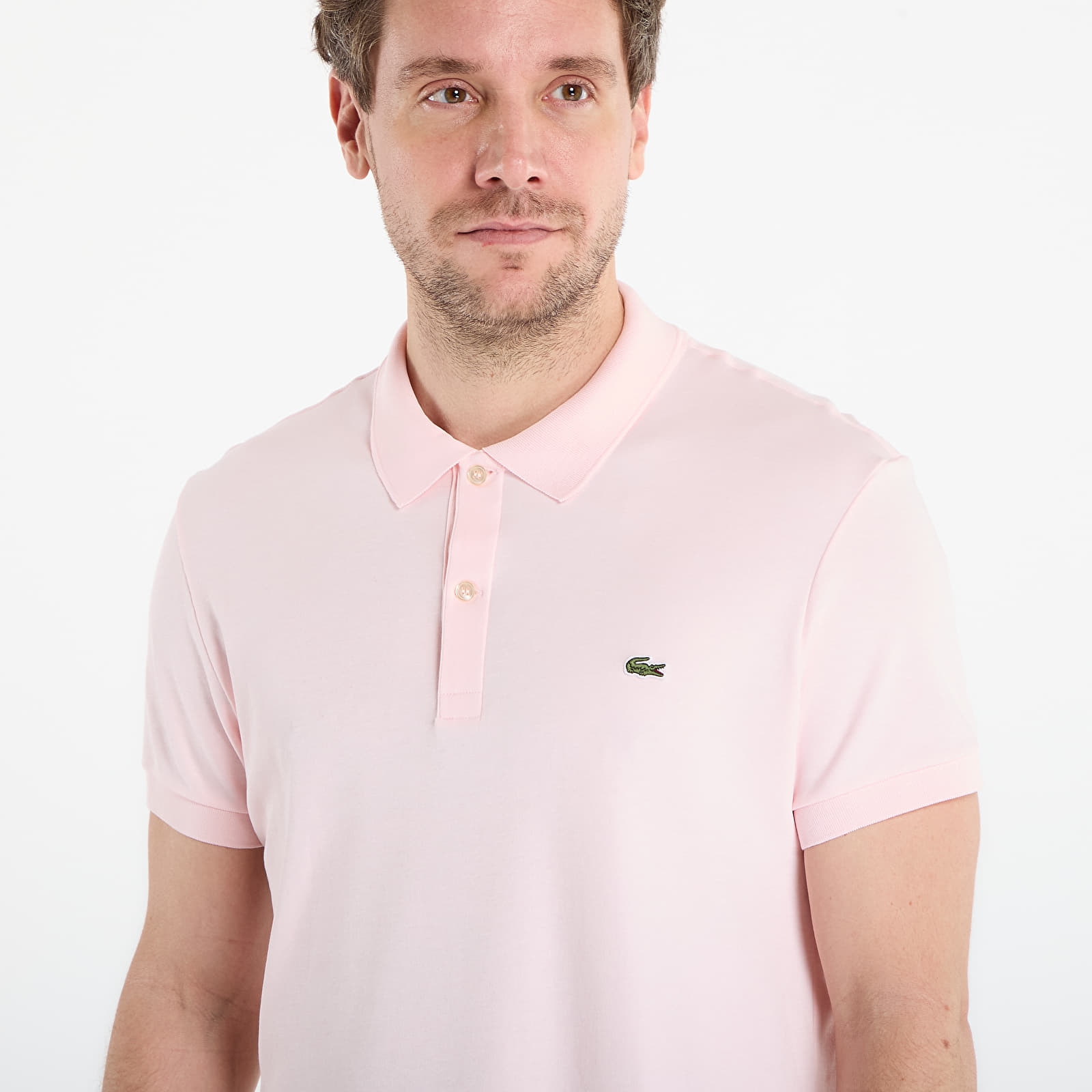 Trička LACOSTE Short Sleeved Ribbed Collar Shirt Flamingo