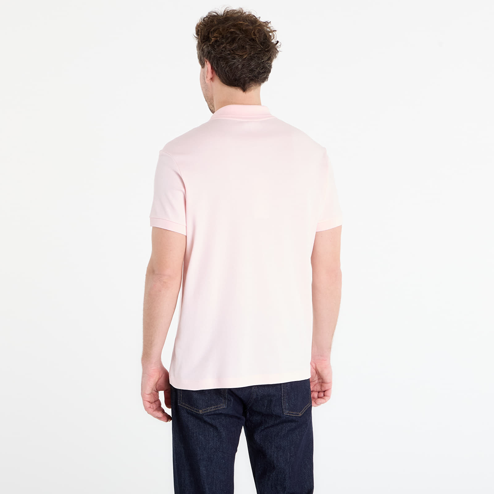 Trička LACOSTE Short Sleeved Ribbed Collar Shirt Flamingo