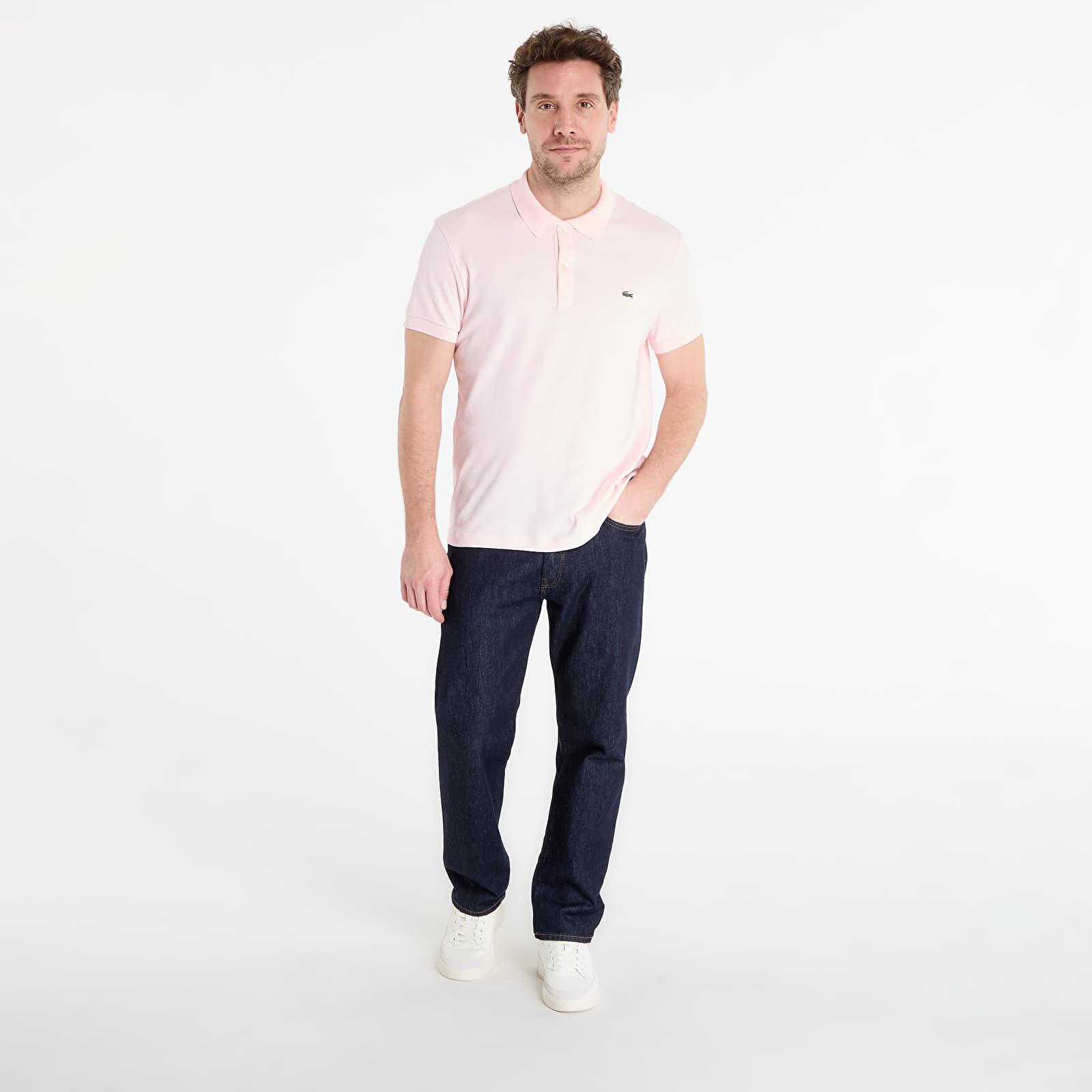 Trička LACOSTE Short Sleeved Ribbed Collar Shirt Flamingo