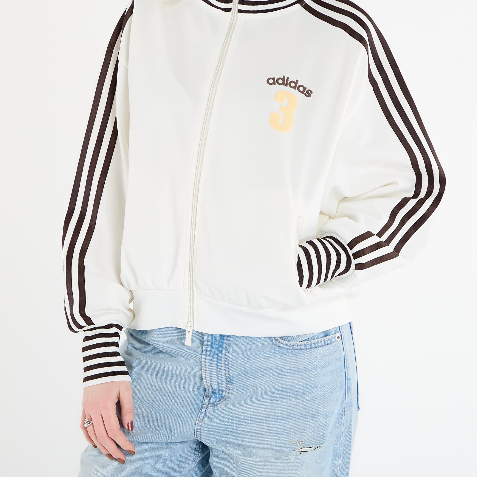 Sweats à capuche femme adidas Vintage Bb Track Top Striped Rib Off White
