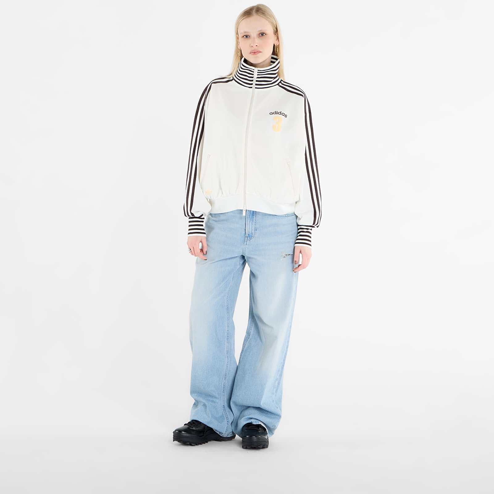 Sweats à capuche femme adidas Vintage Bb Track Top Striped Rib Off White