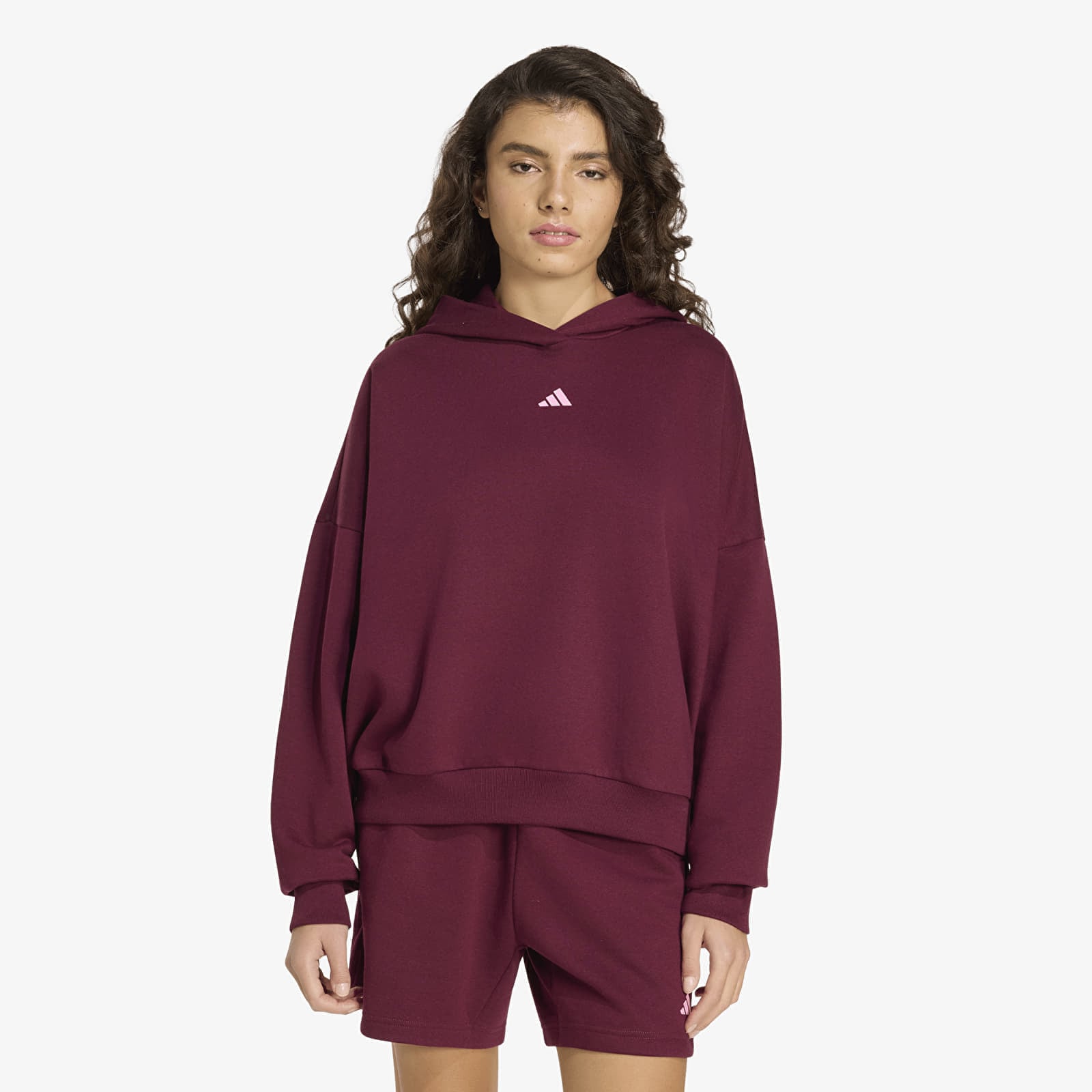 Sweatshirt adidas W 3 Stripes Fleece Studio Hoodie Maroon XS