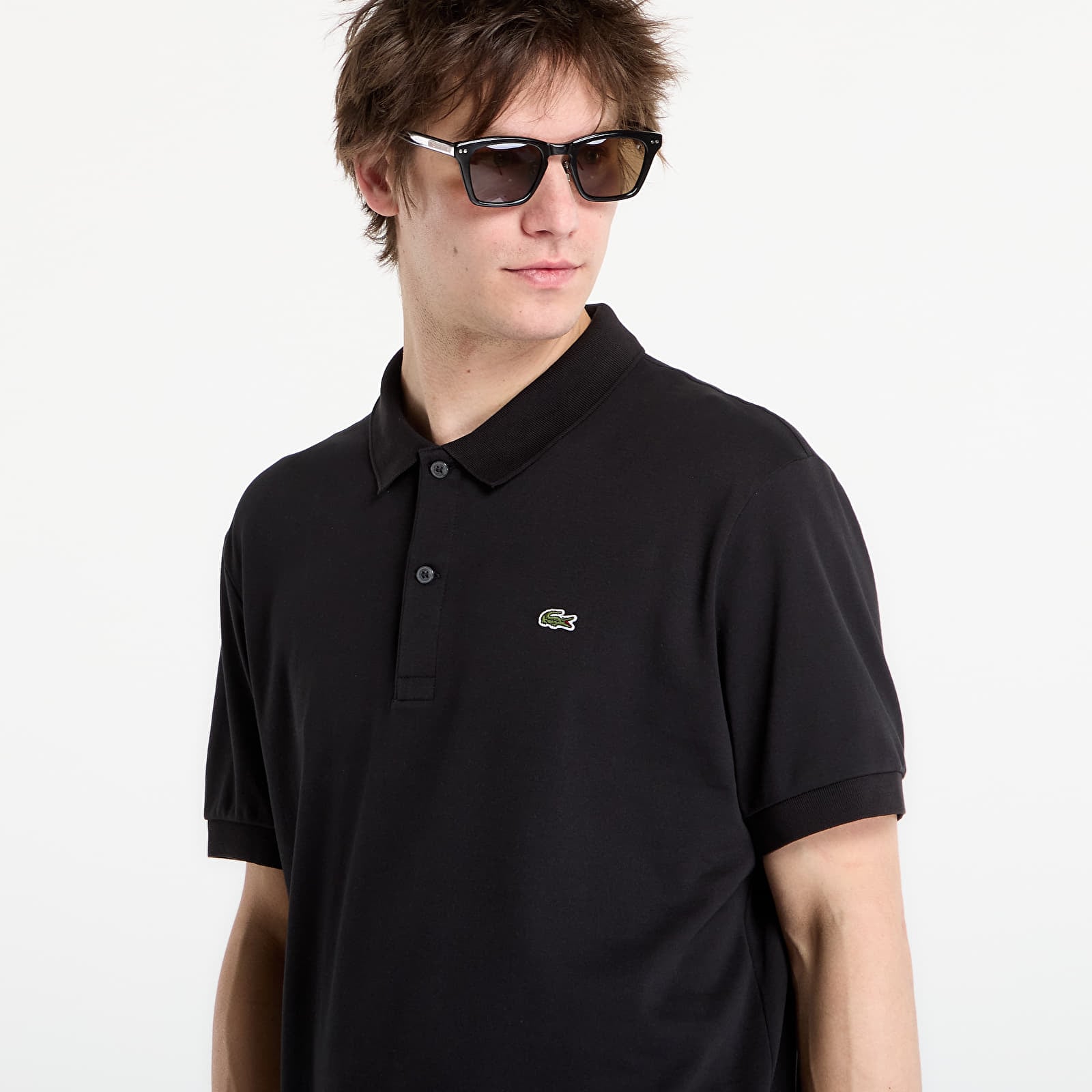 Marškinėliai LACOSTE Short Sleeved Ribbed Collar Shirt Black