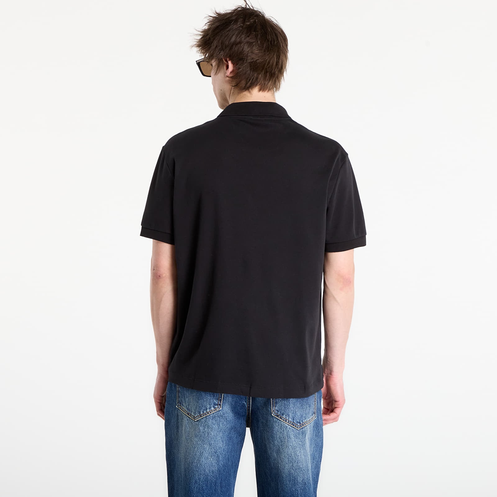 Marškinėliai LACOSTE Short Sleeved Ribbed Collar Shirt Black