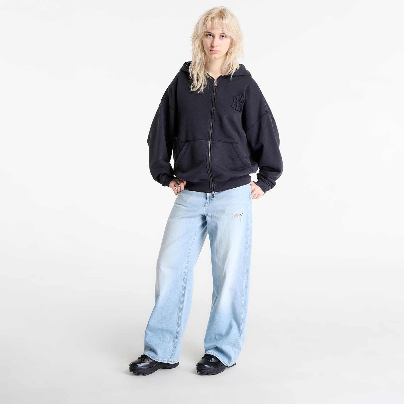 Felpe con cappuccio uomo New Era MLB Washed Fz Hoodie New York Yankees UNISEX Black