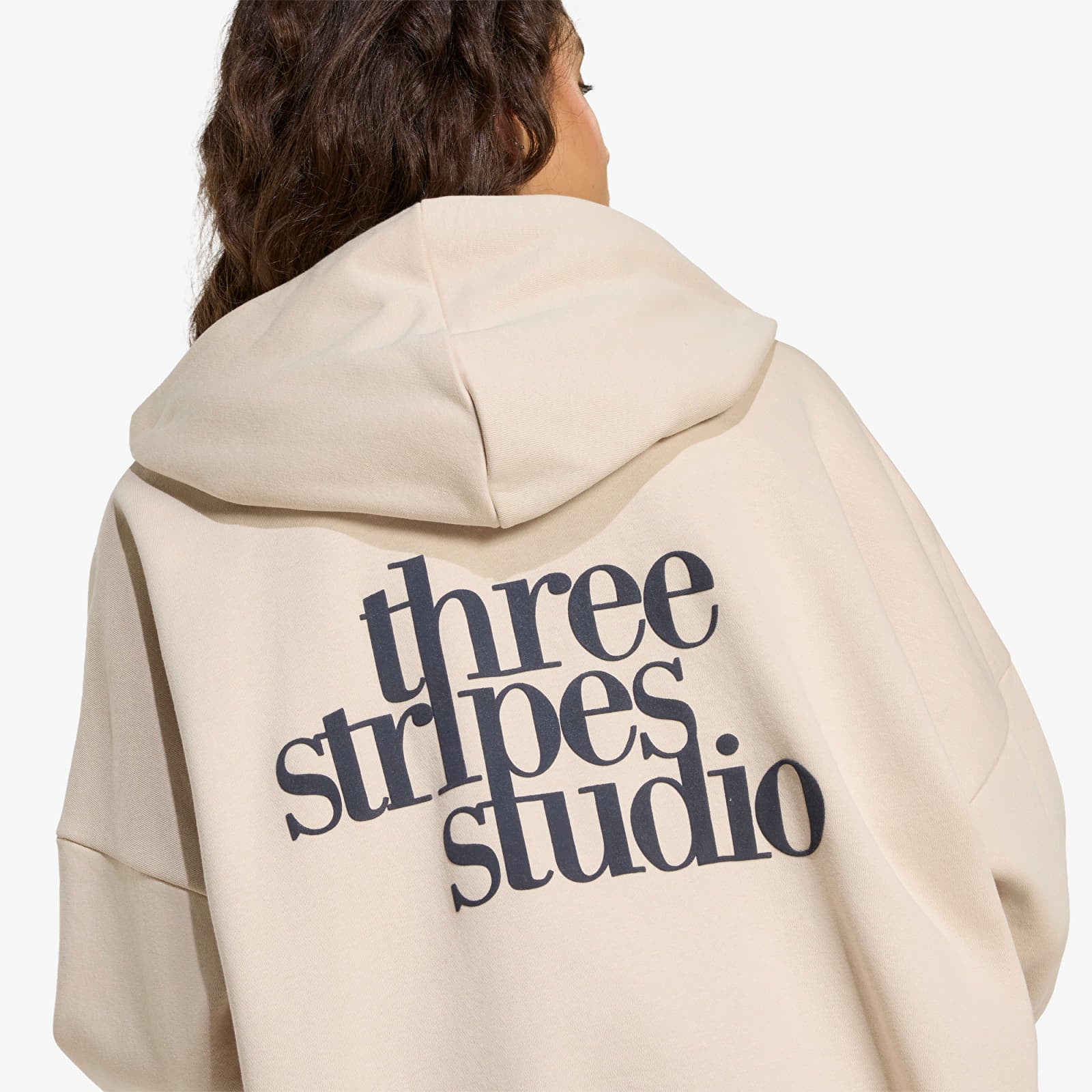 Dámske mikiny adidas W 3 Stripes Studio Hoody Beige