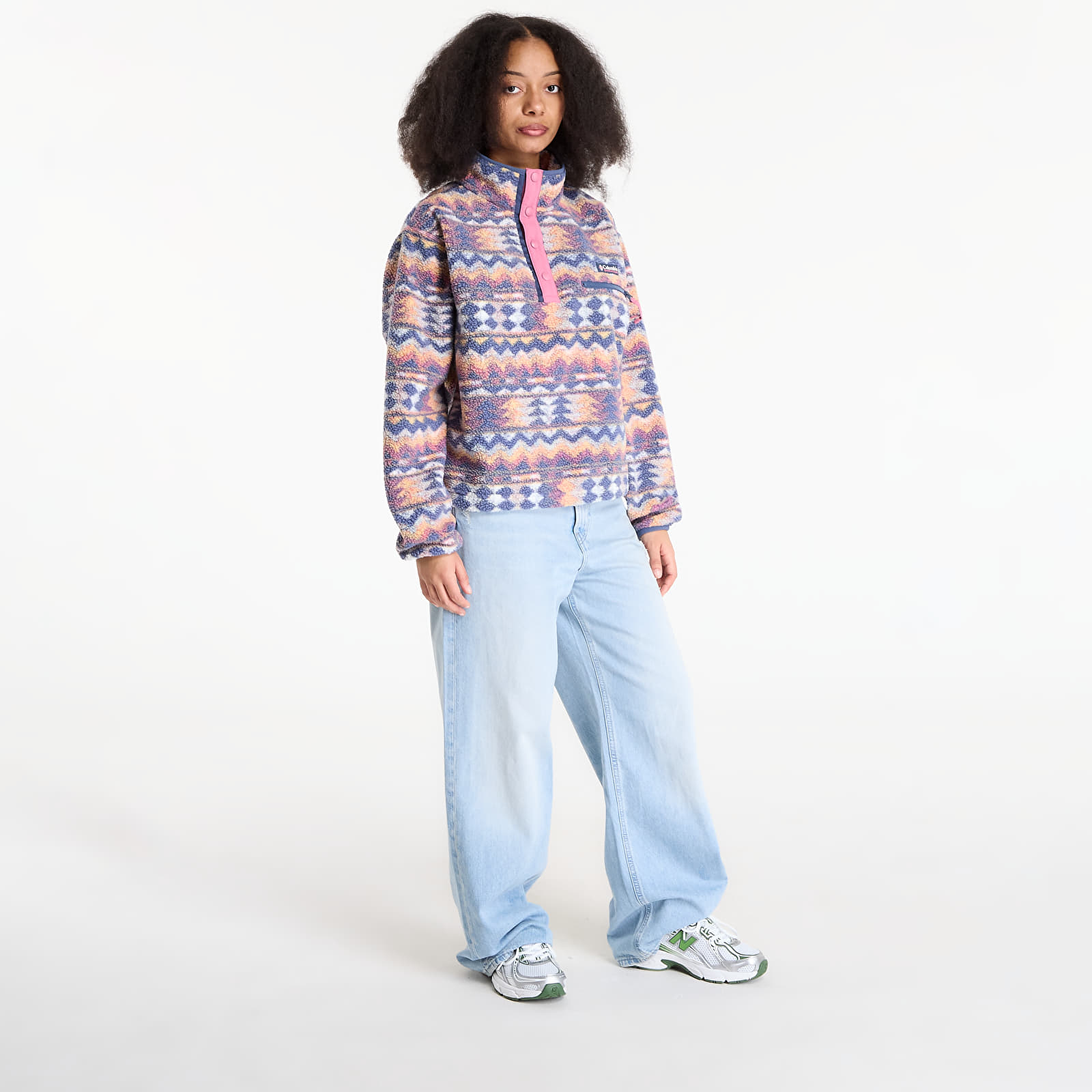 Női kabátok Columbia Helvetia™ II Cropped Sherpa Half Snap Fleece With Print Sea Salt/ Retrotree