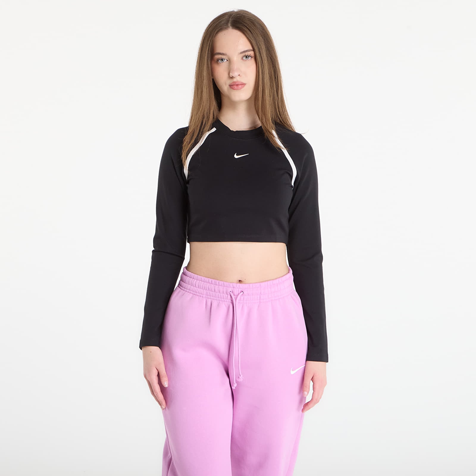 T-shirts til kvinder Nike Sportswear Women's Tight Long-Sleeve Cropped Top Black/ Black/ Chalk/ Chalk