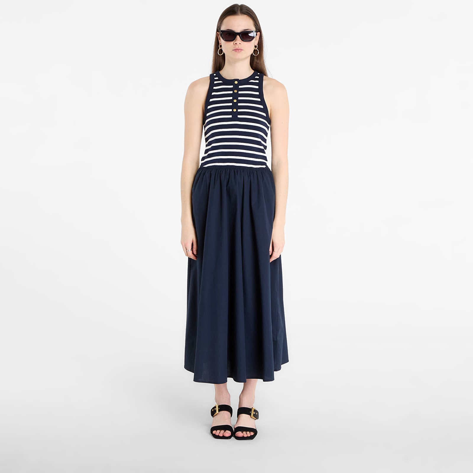 Kleider Tommy Hilfiger Gold Button Poplin Mix Dress Breton Stripe Dark Night/ Ecru