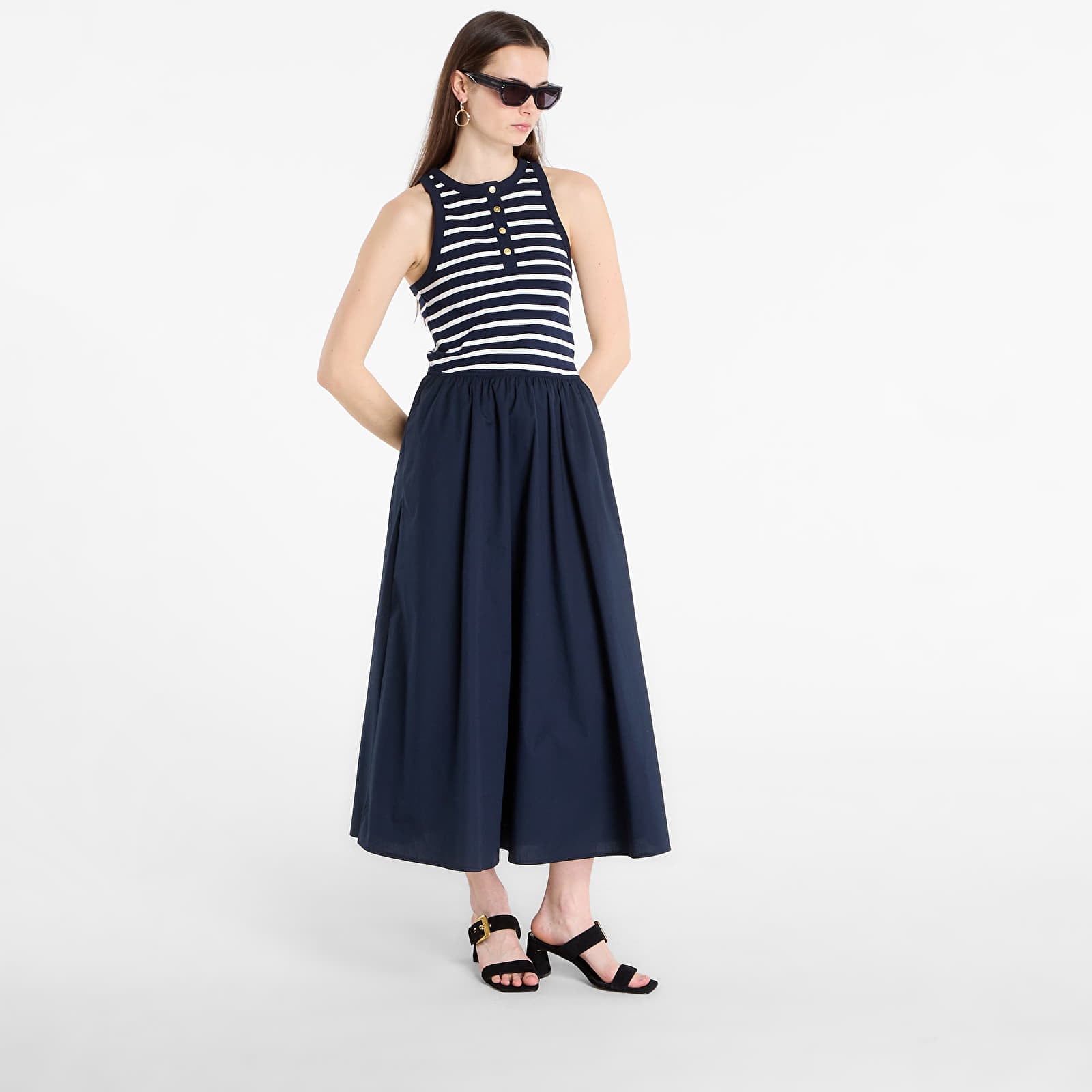 Kleider Tommy Hilfiger Gold Button Poplin Mix Dress Breton Stripe Dark Night/ Ecru