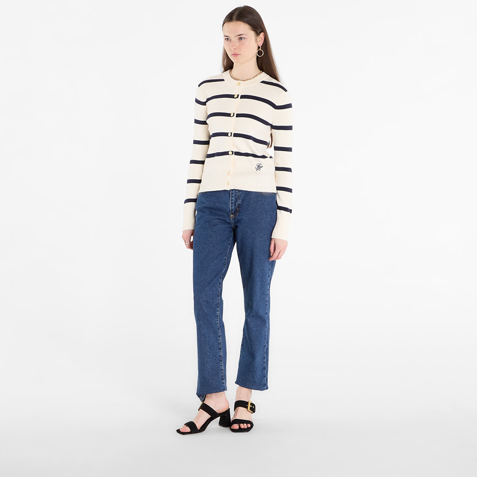 Maglioni Tommy Hilfiger Co Full Needle Crewneck Cardigan Big Stp Calico/ Dark Navy