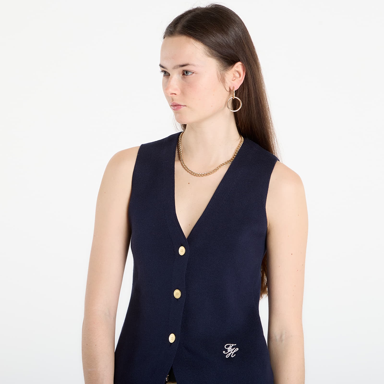 Brezrokavniki Tommy Hilfiger Co Full Needle Slim Vest Navy