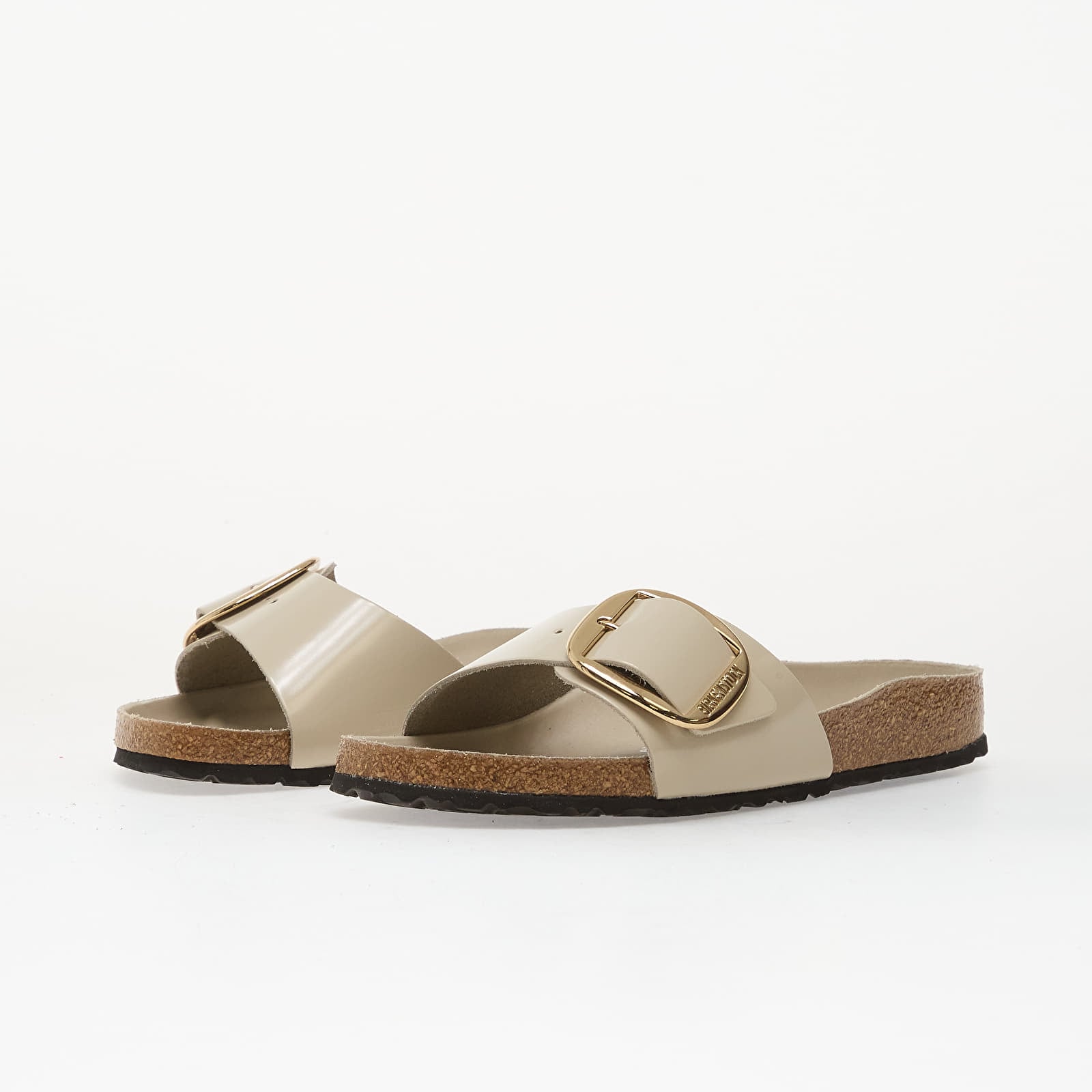 Női cipők Birkenstock Madrid Big Buckle Natural Leather Patent Women High-Shine Oyster