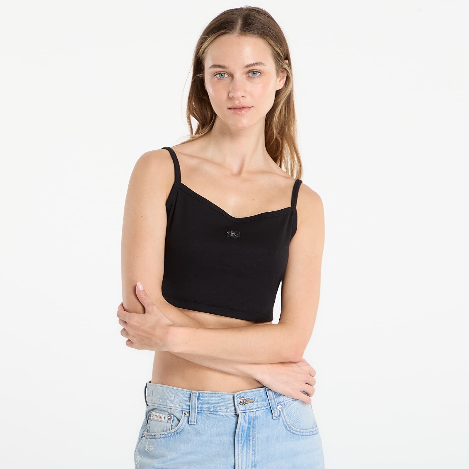 Topper for kvinner Calvin Klein Jeans Sl Woven Label 2X2 B Black