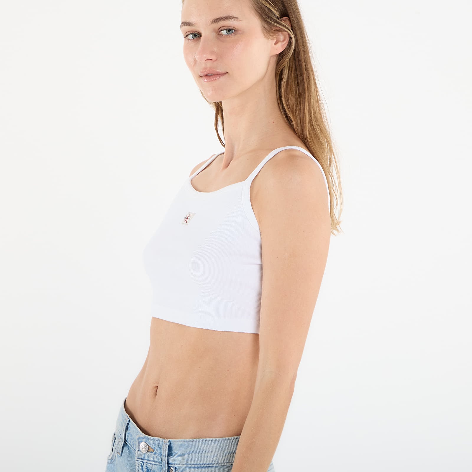 Topper for kvinner Calvin Klein Jeans Woven Label 2X2 Baby White