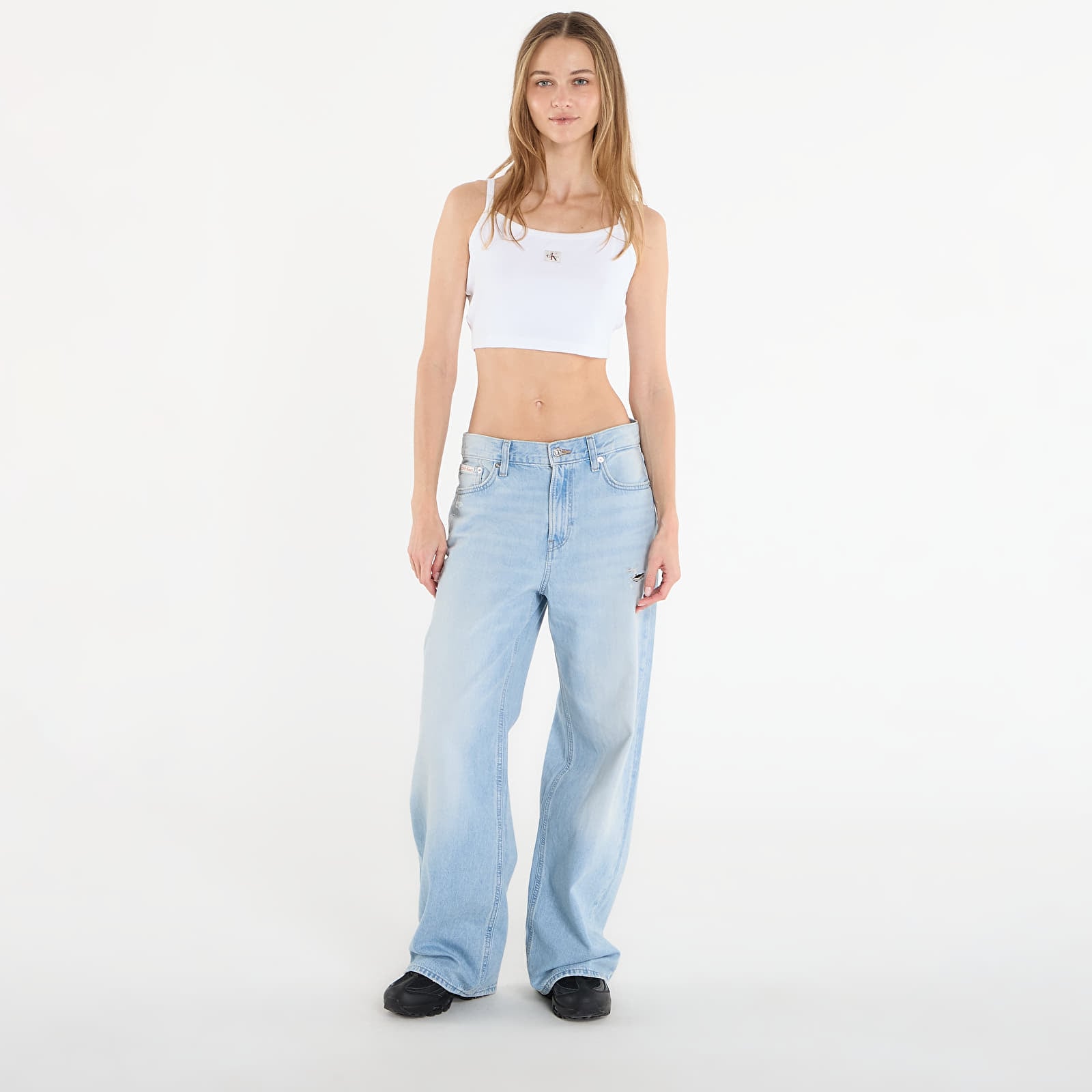 Topper for kvinner Calvin Klein Jeans Woven Label 2X2 Baby White