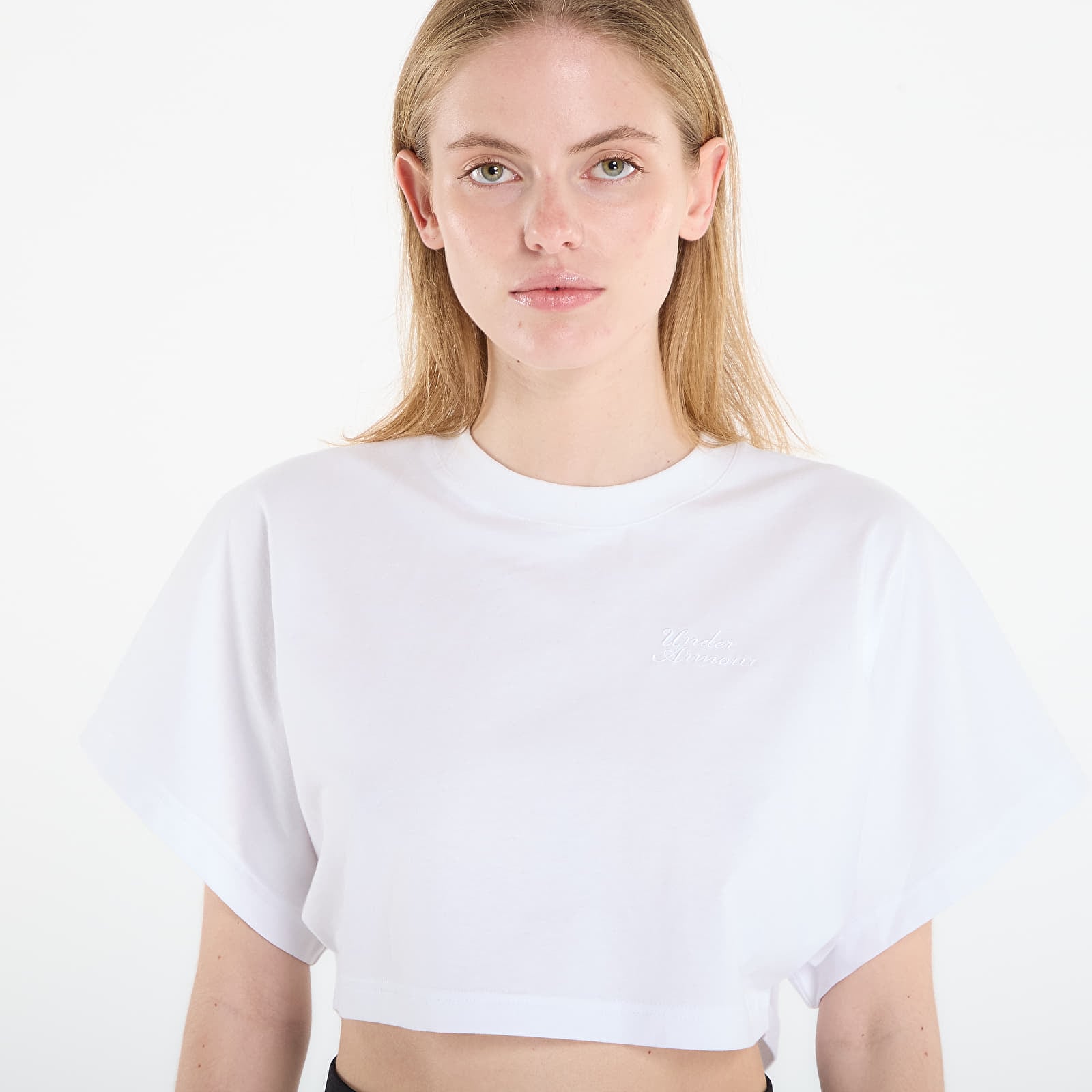 Women's T-shirts Under Armour Cropped Script SS Tee White
