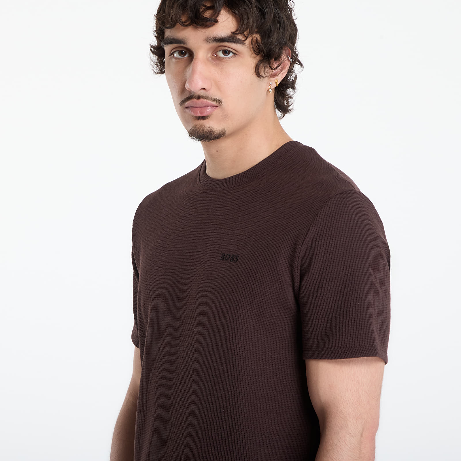 Pánská trička Hugo Boss Pyjama T-Shirt With Embroidered Logo Dark Brown